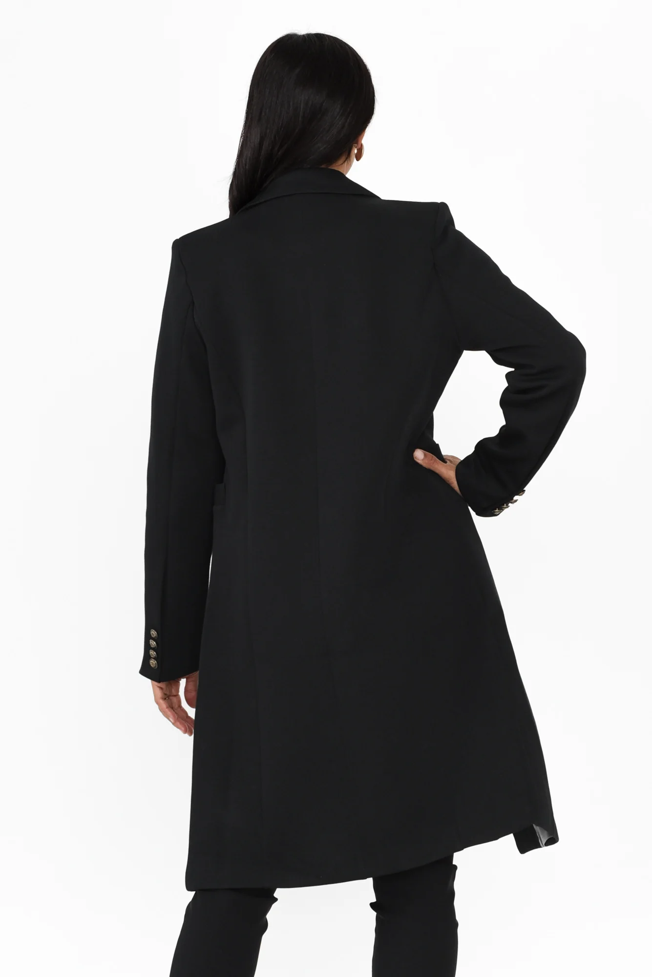 Louise Black Collared Button Coat - Image 4