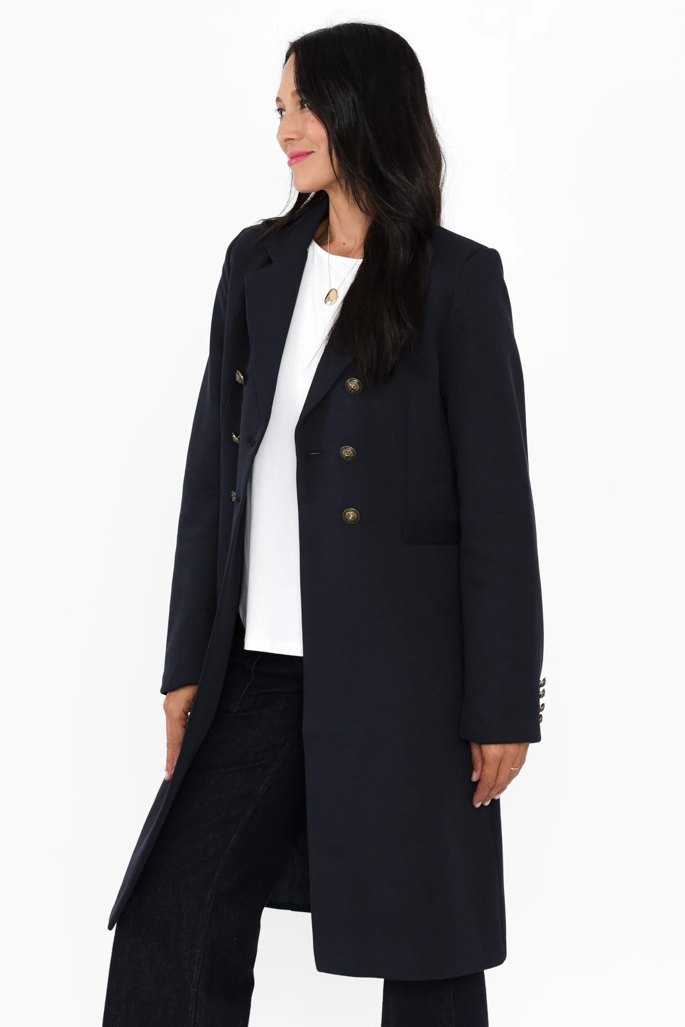 Louise Navy Collared Button Coat - Image 3
