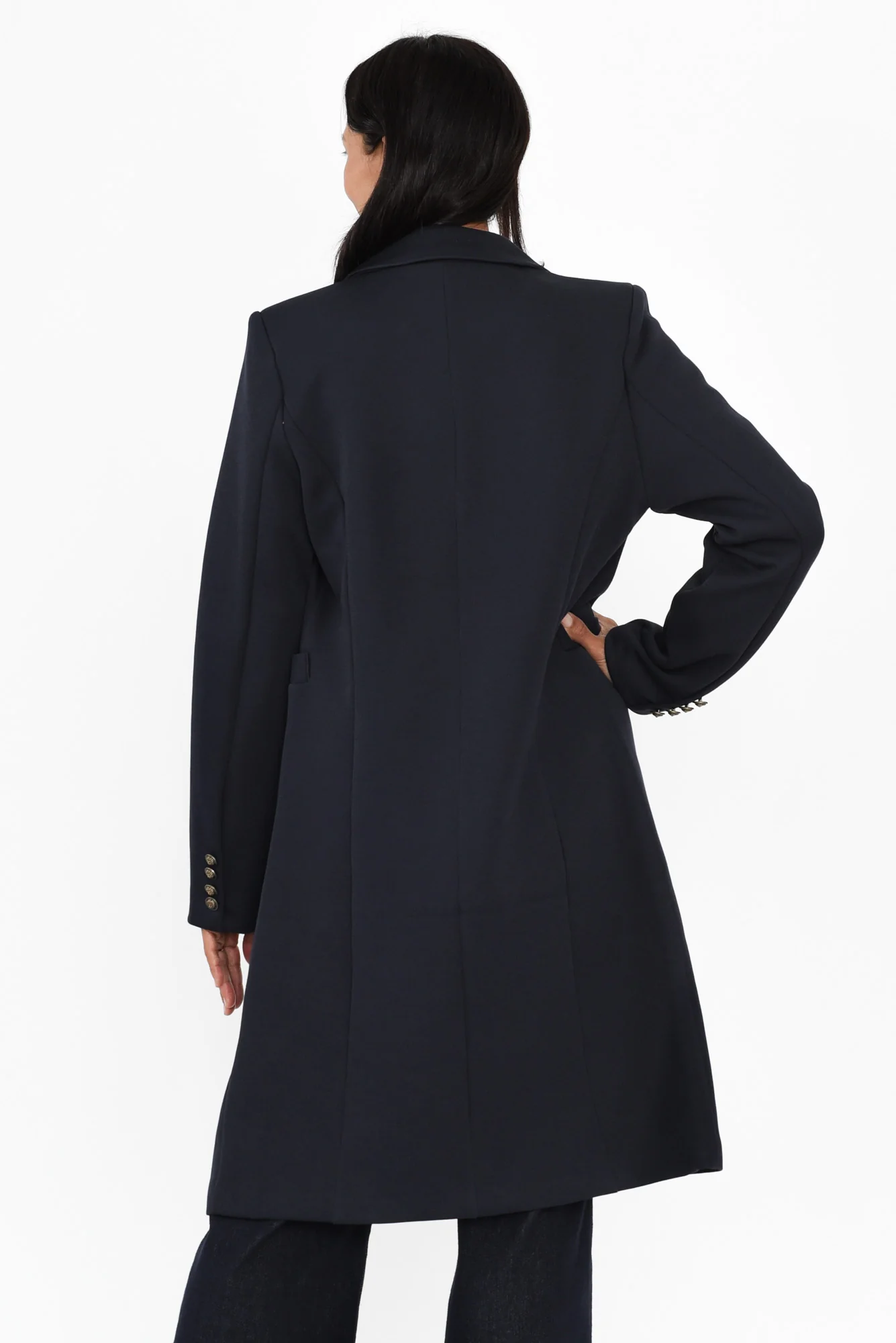 Louise Navy Collared Button Coat - Image 4