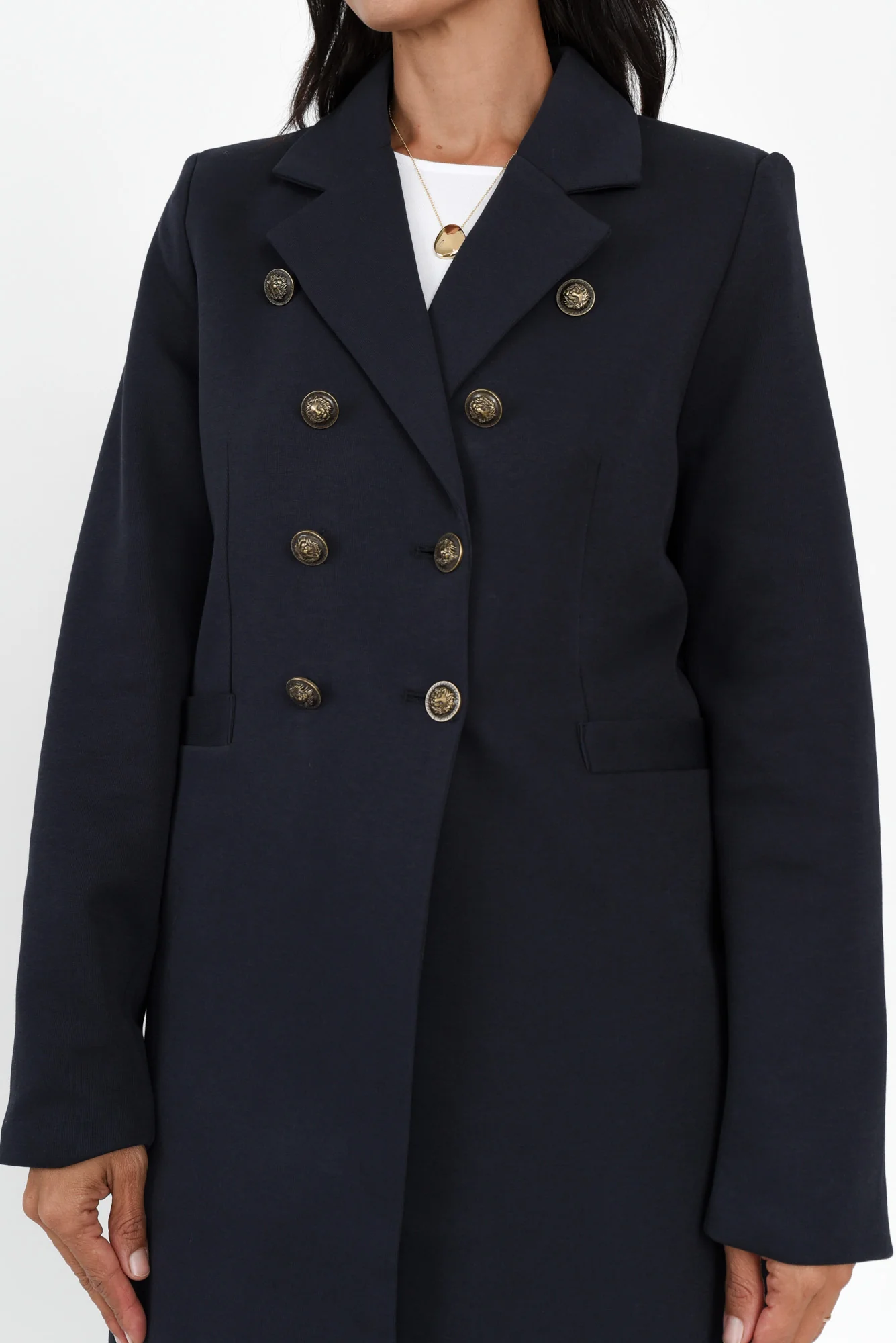 Louise Navy Collared Button Coat - Image 5