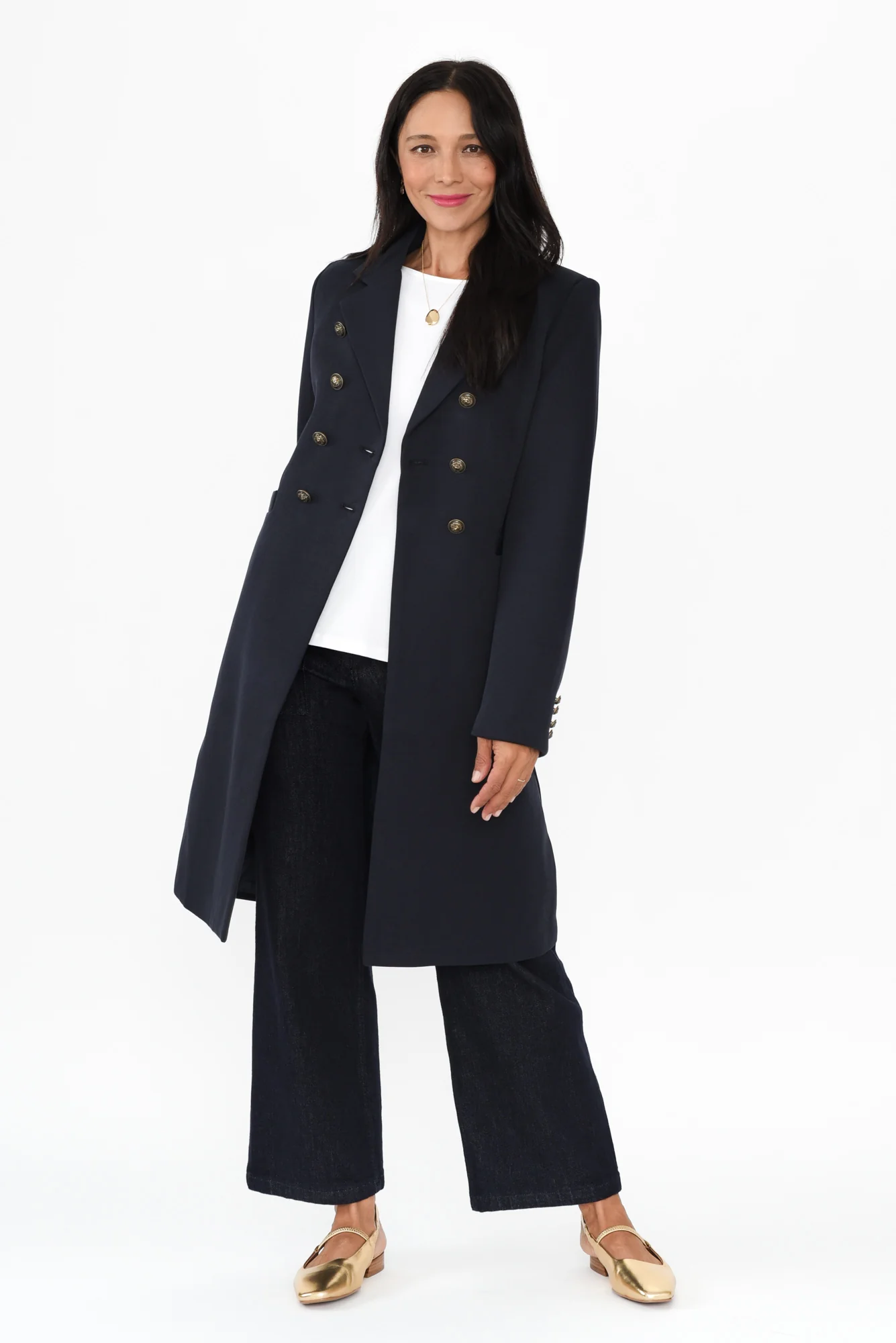 Louise Navy Collared Button Coat - Image 6