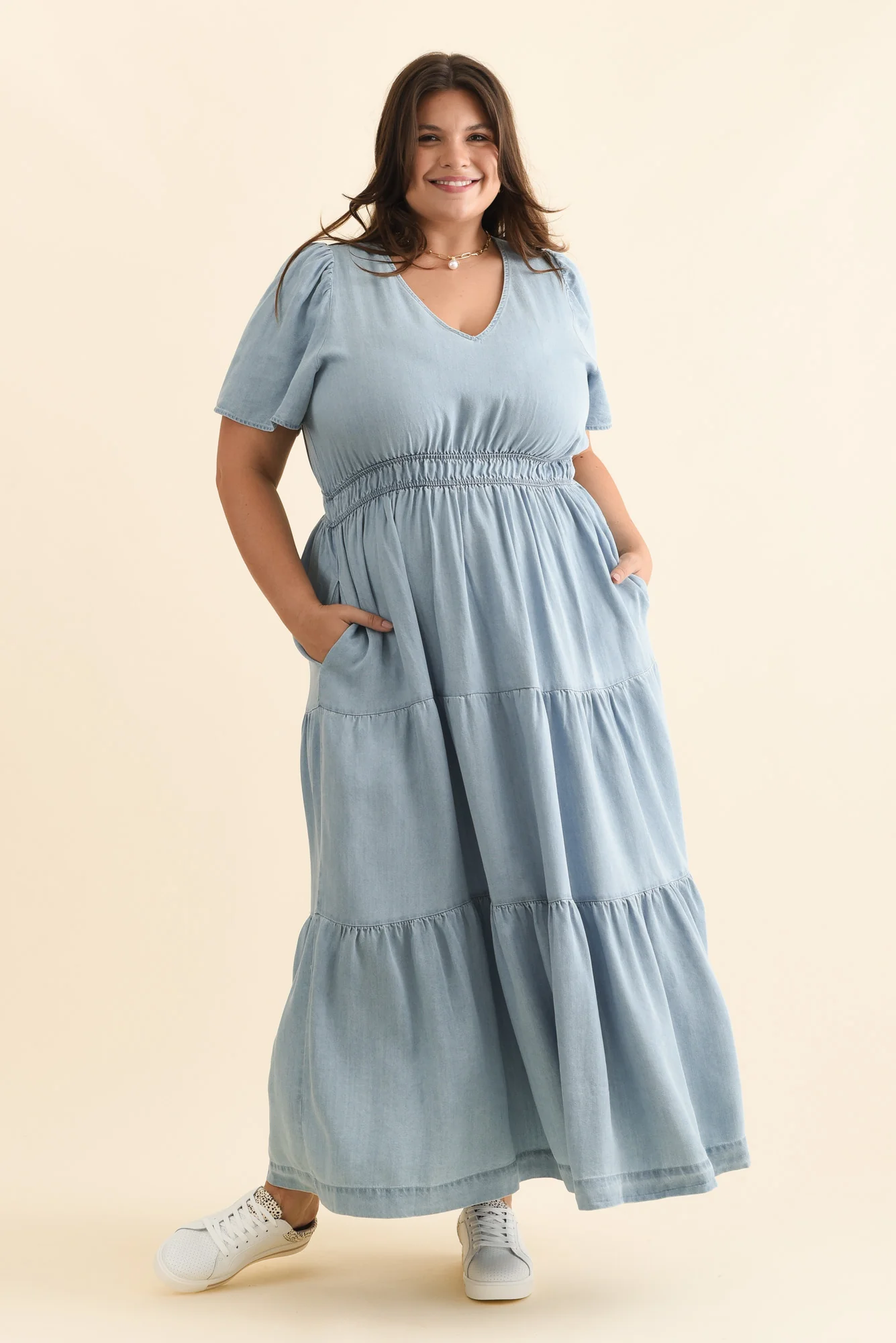 Luca Light Blue Tencel Tier Dress - Image 8