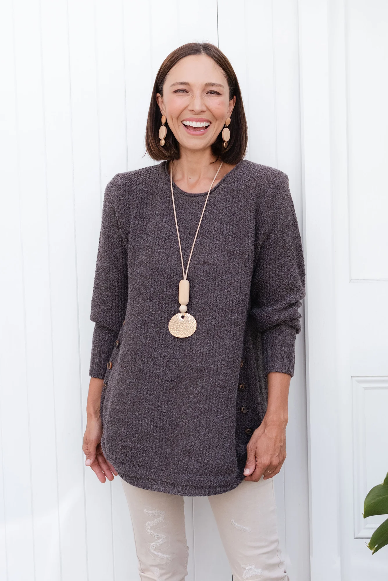 Lucas Chocolate Knit Button Jumper