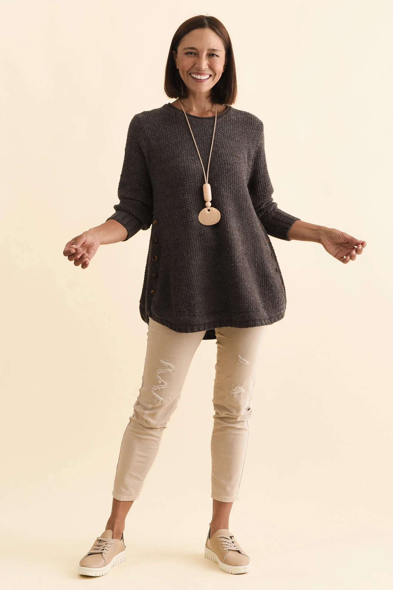 Lucas Chocolate Knit Button Jumper - Image 3