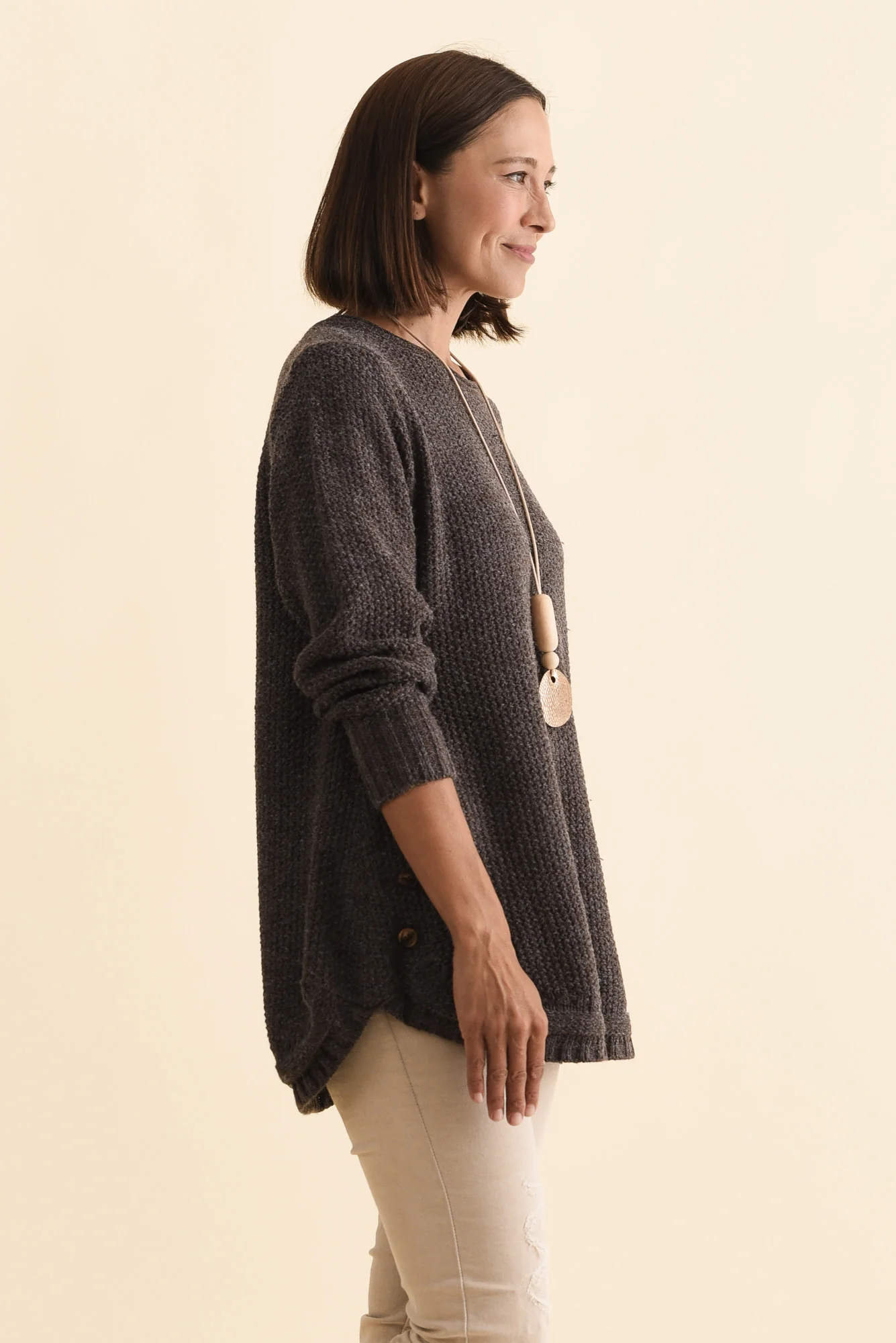 Lucas Chocolate Knit Button Jumper - Image 4