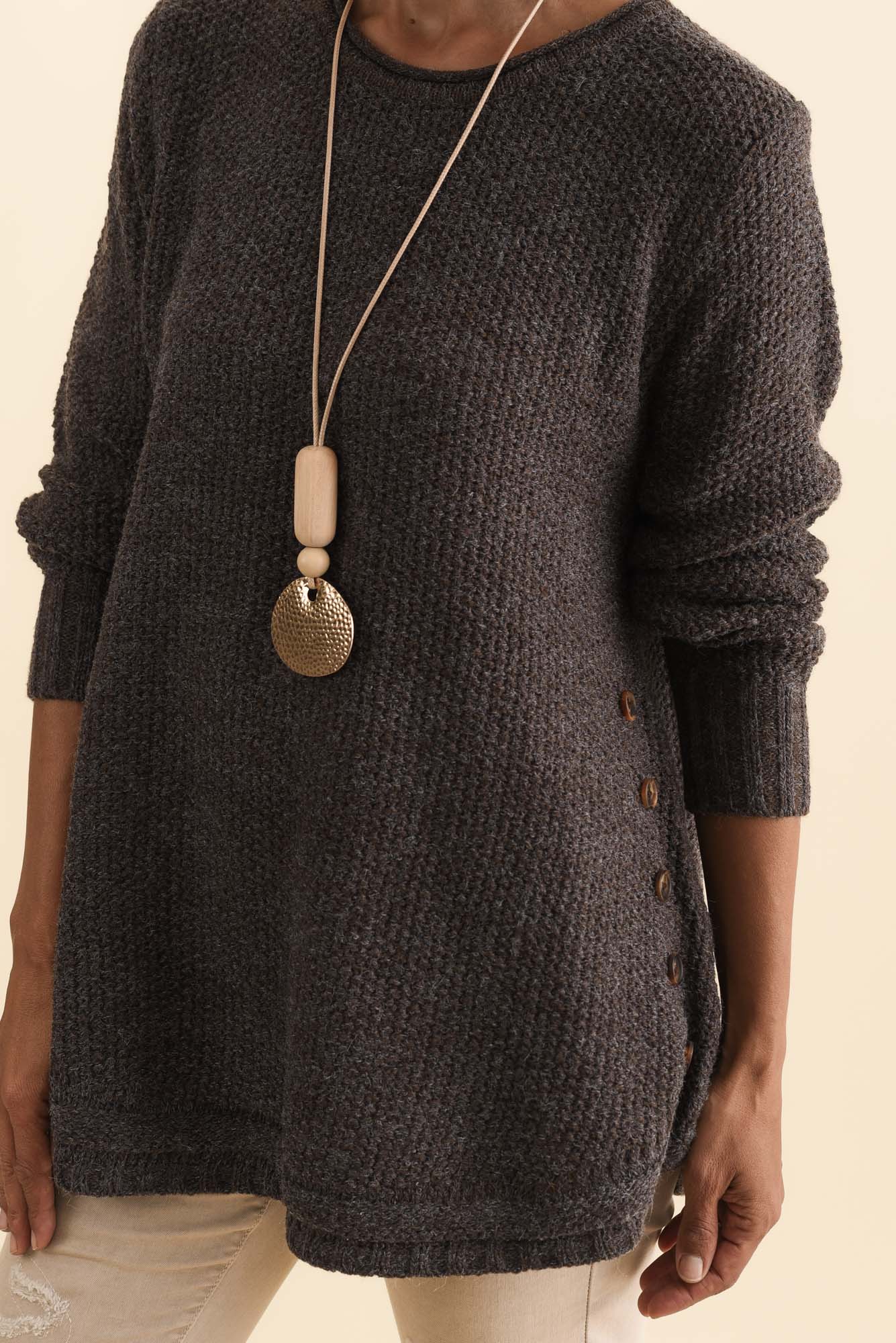 Lucas Chocolate Knit Button Jumper - Image 6