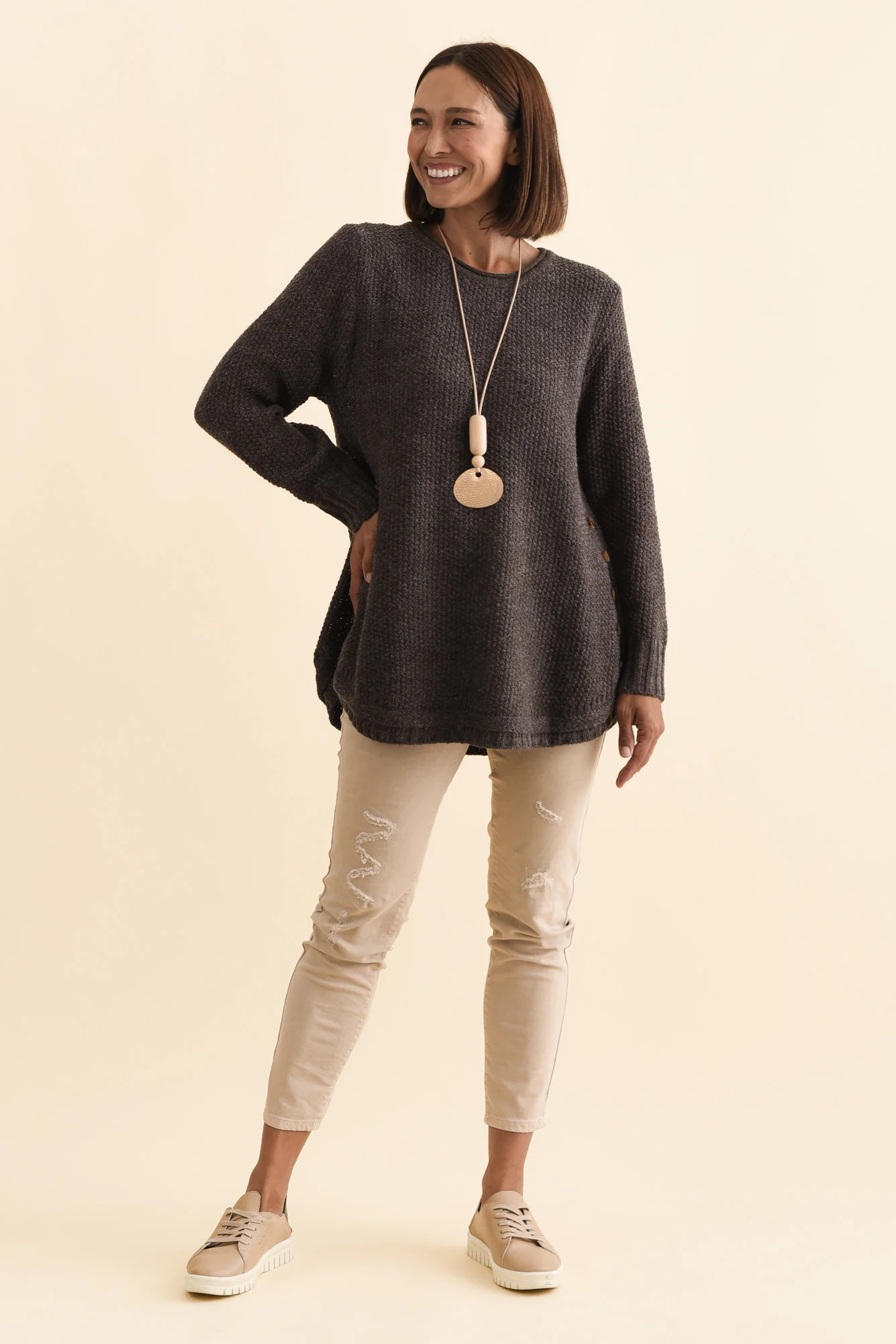 Lucas Chocolate Knit Button Jumper - Image 7