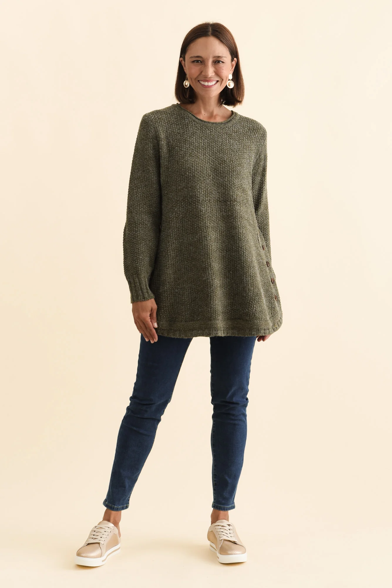 Lucas Khaki Knit Button Jumper - Image 2