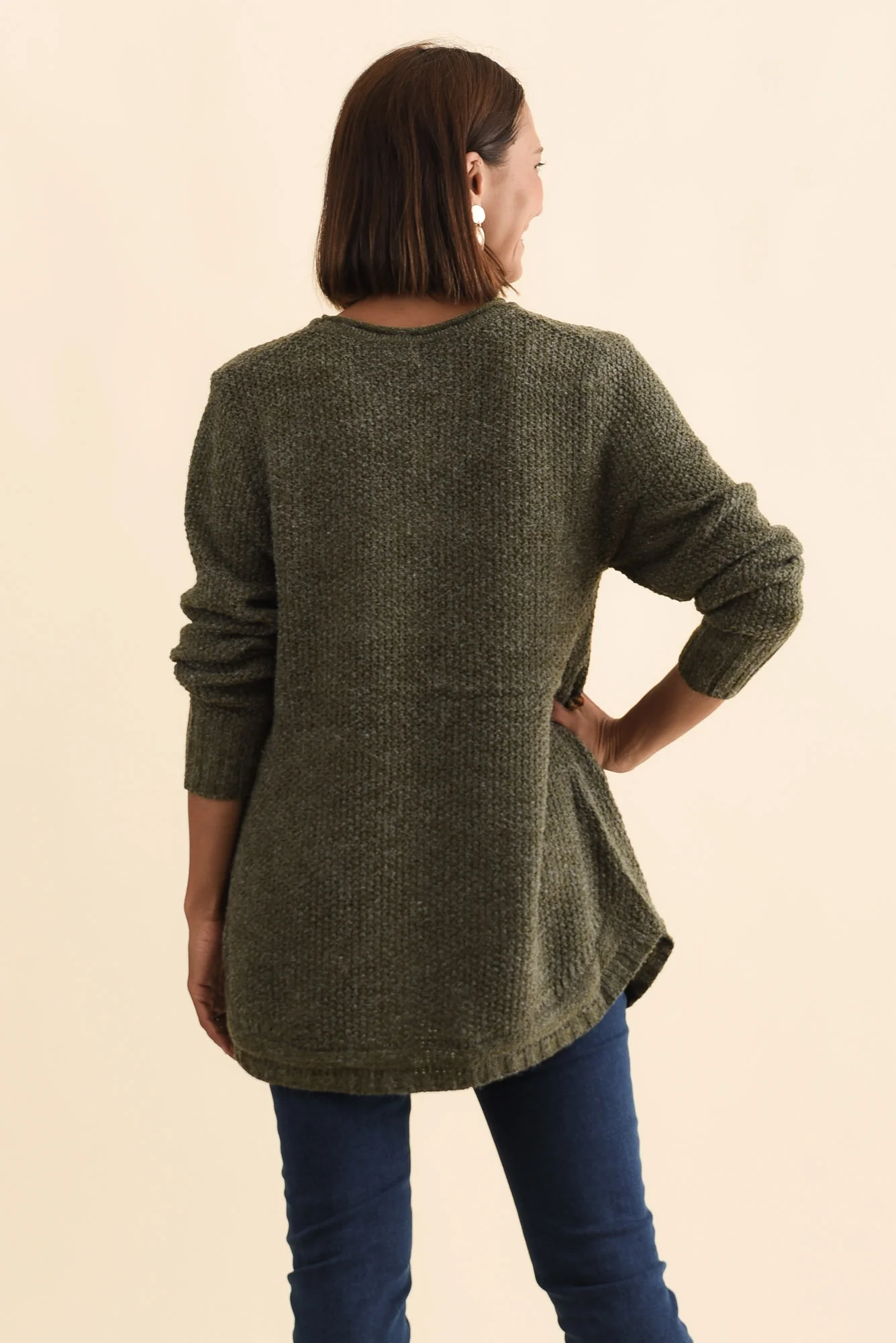 Lucas Khaki Knit Button Jumper - Image 3