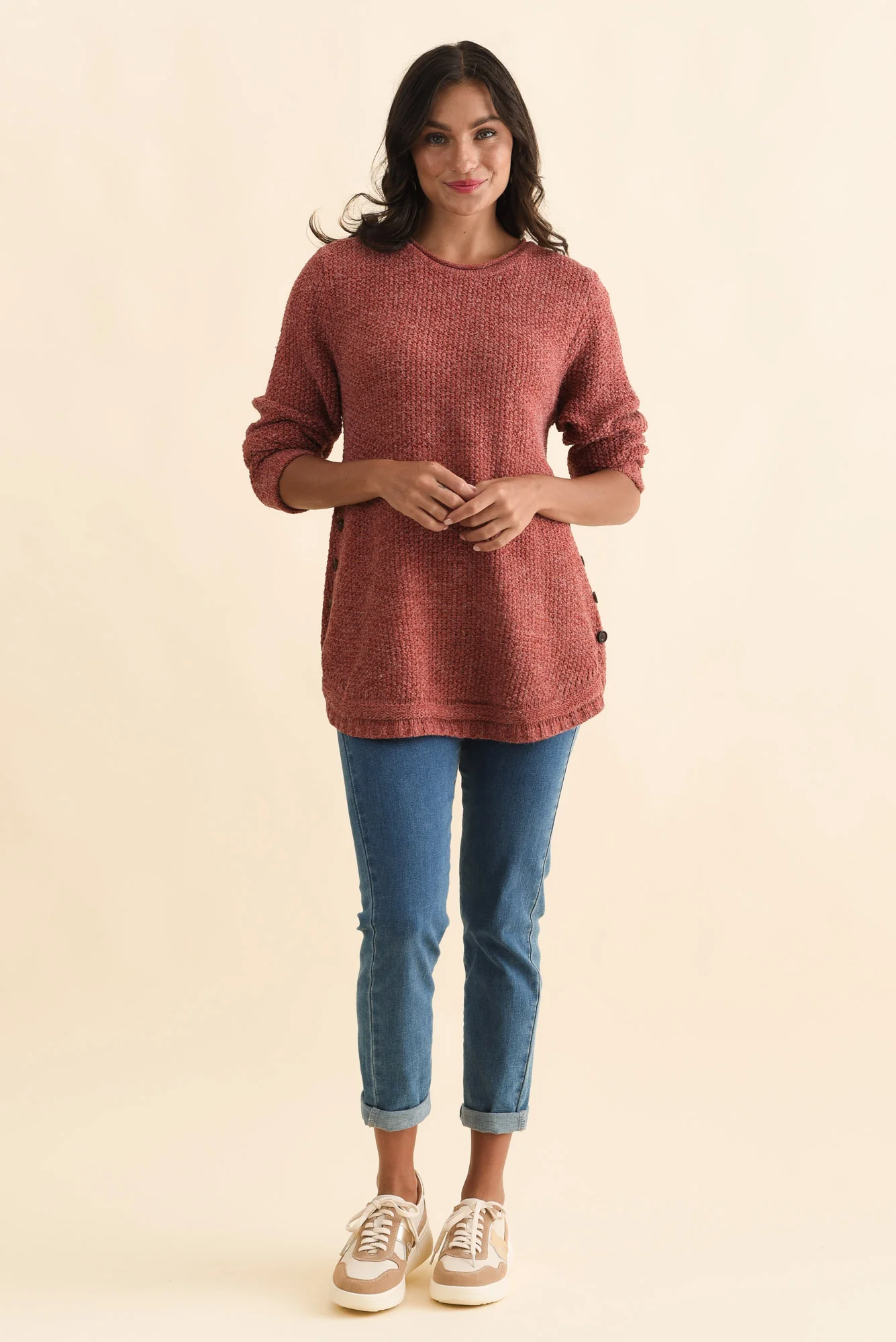 Lucas Rust Knit Button Jumper - Image 2