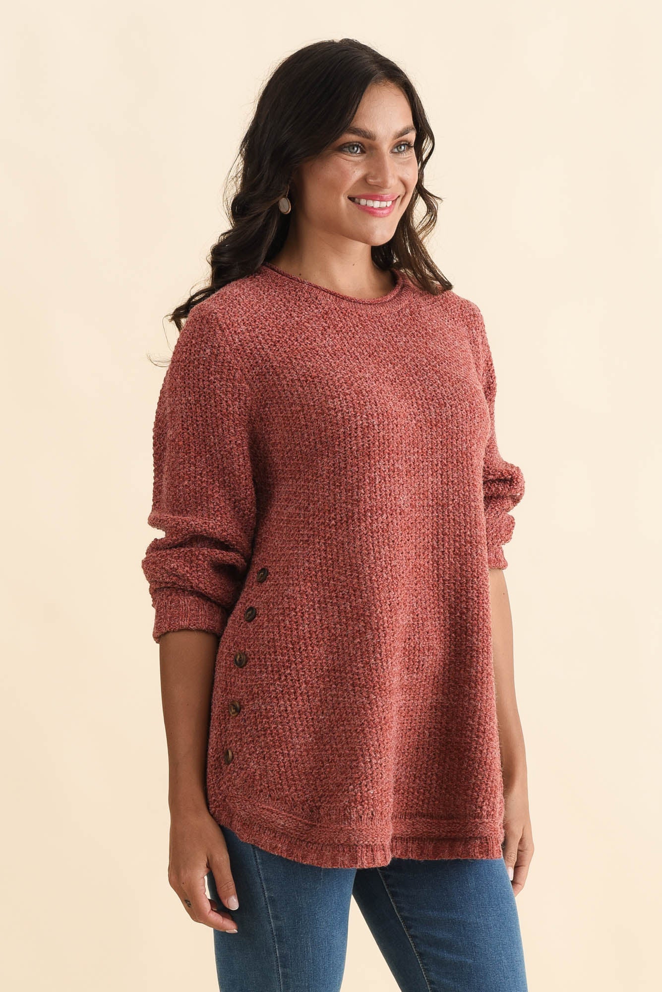 Lucas Rust Knit Button Jumper - Image 3