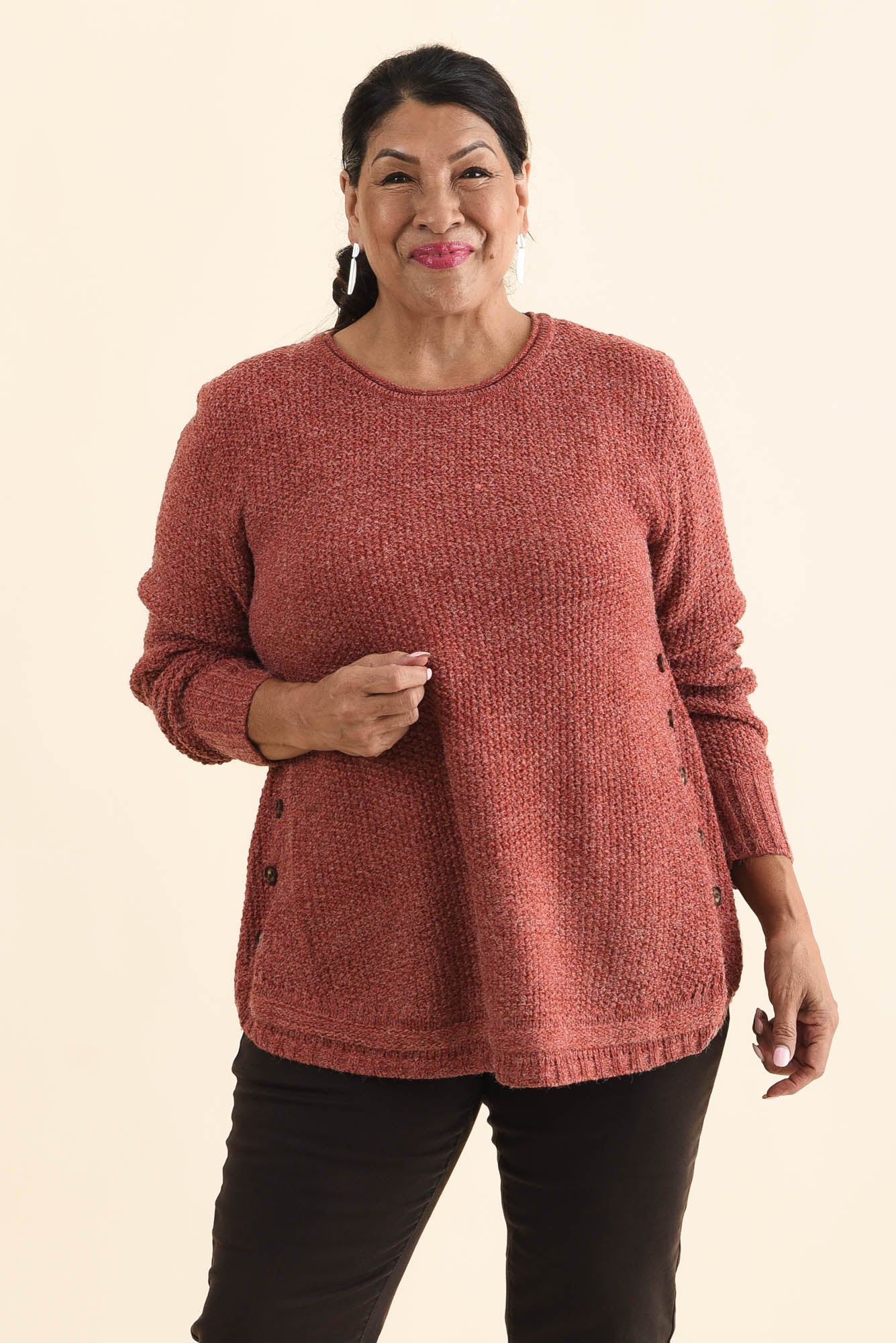Lucas Rust Knit Button Jumper - Image 7