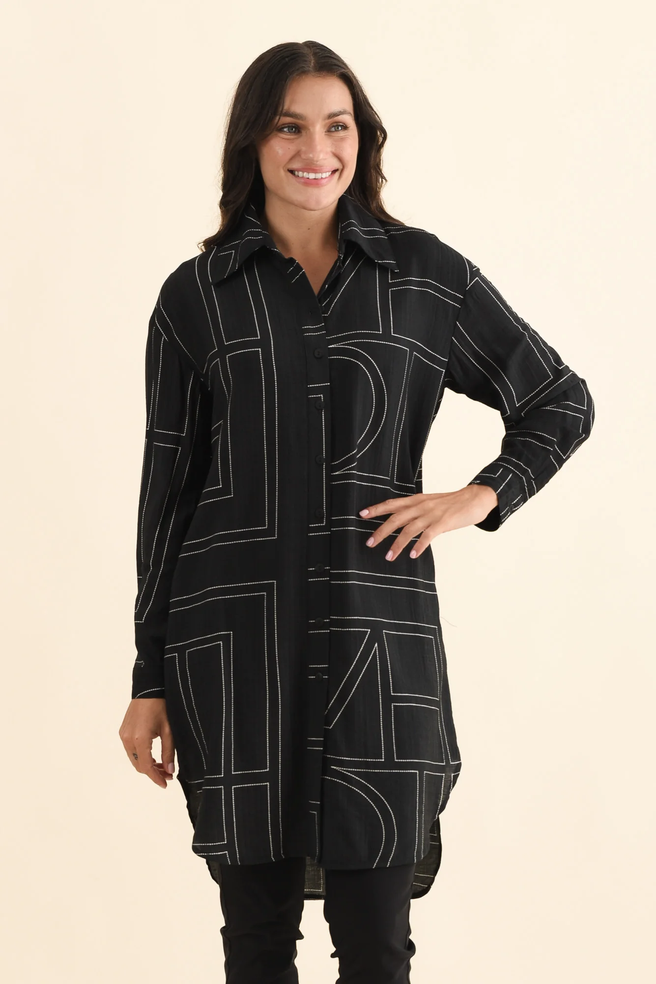 Luke Black Abstract Collared Tunic