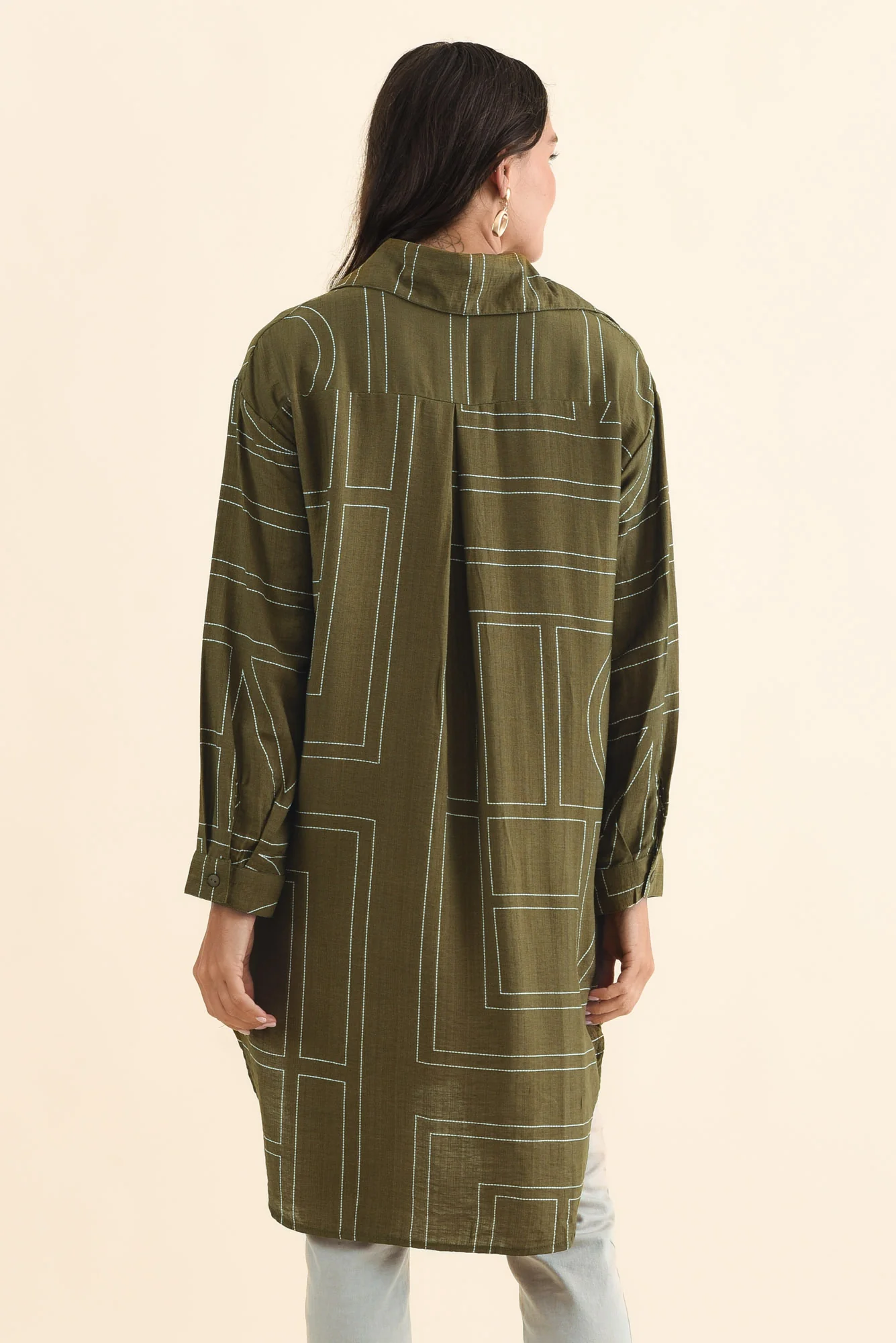 Luke Khaki Abstract Collared Tunic - Image 4