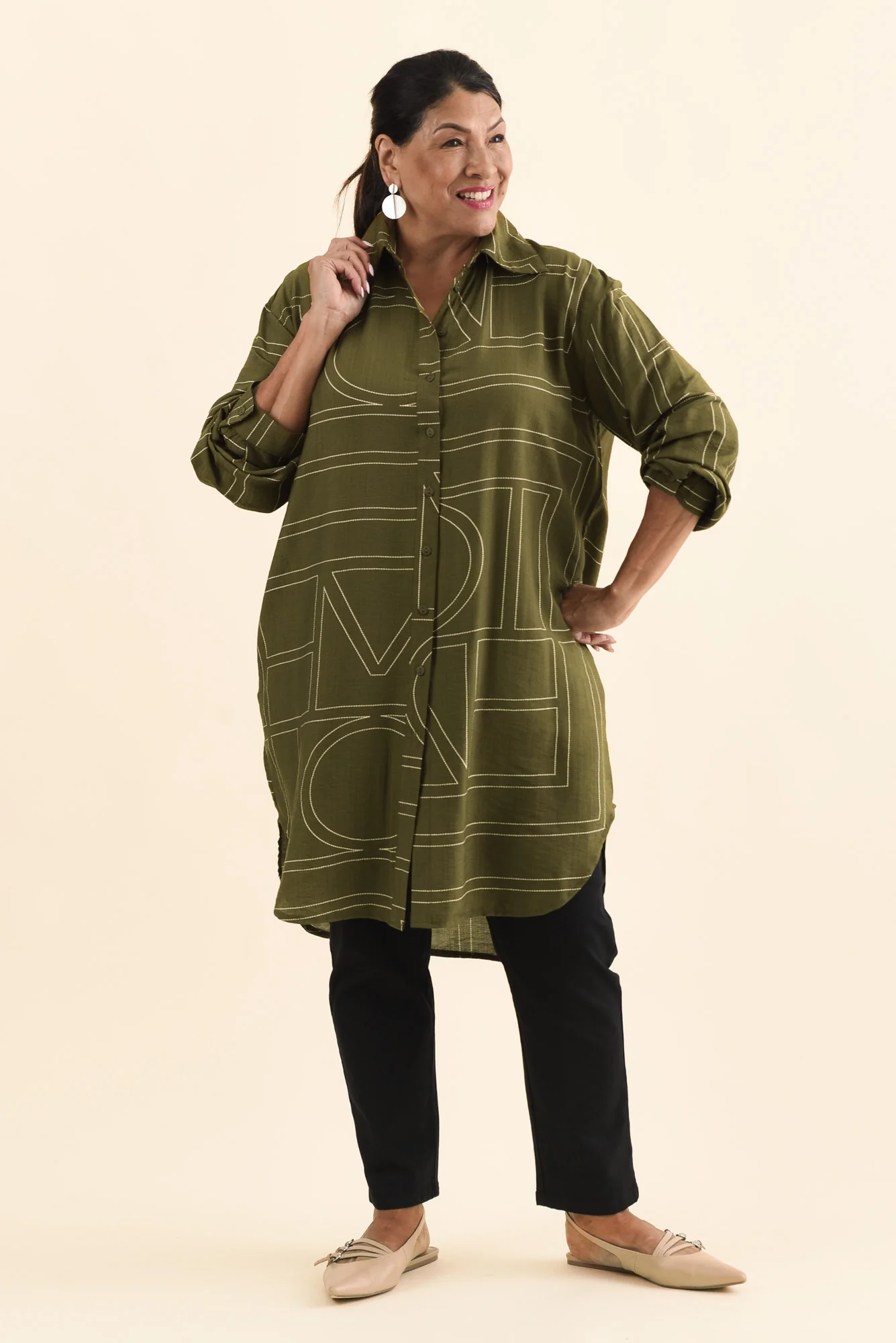 Luke Khaki Abstract Collared Tunic - Image 8