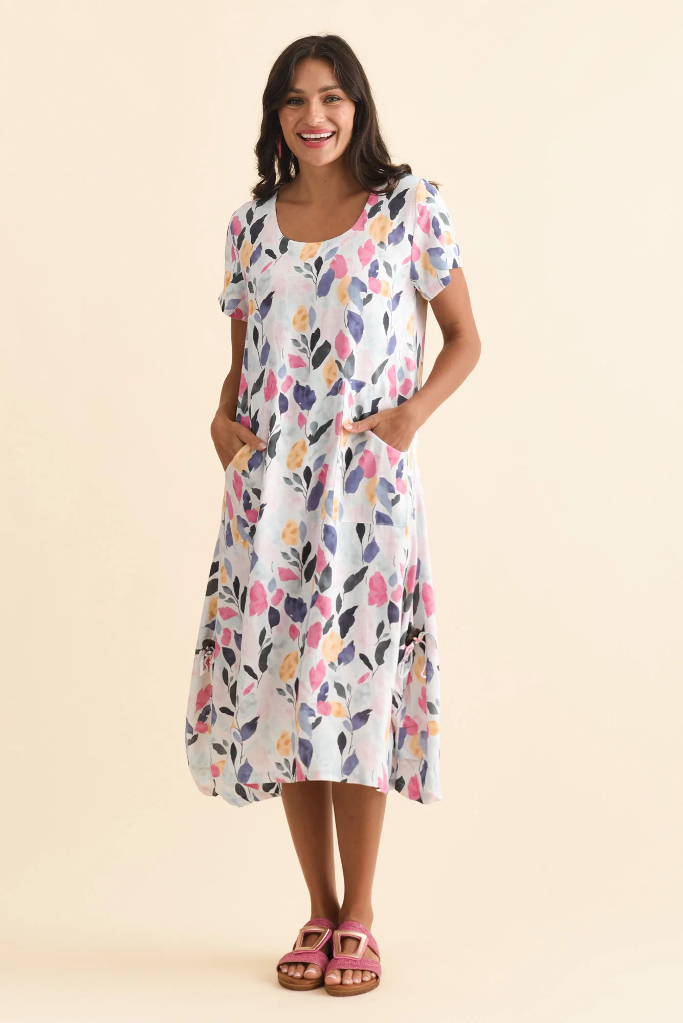 Lula Pink Leaf Linen Cotton Dress - Image 2