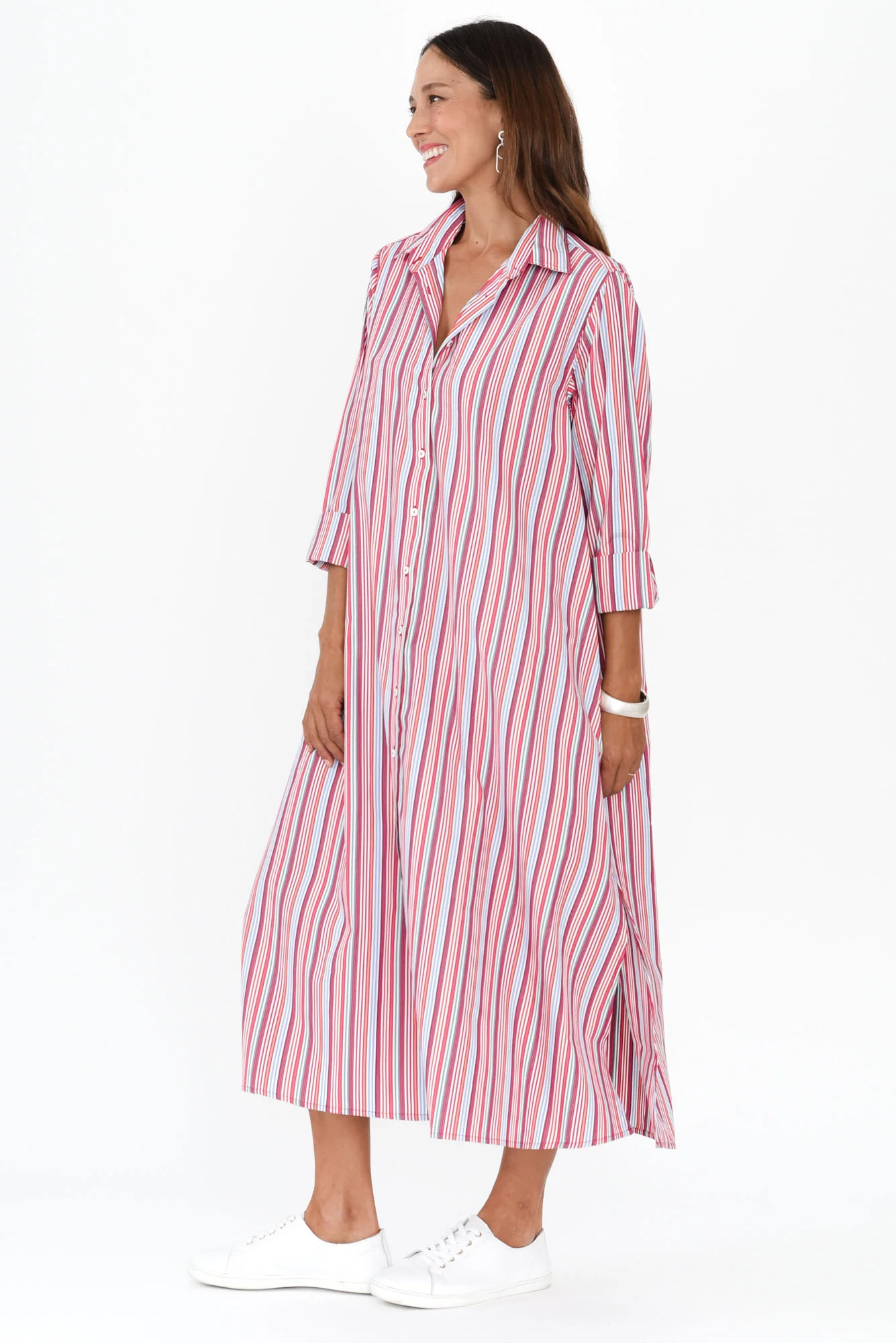 Lunella Red Stripe Cotton Blend Dress - Image 3