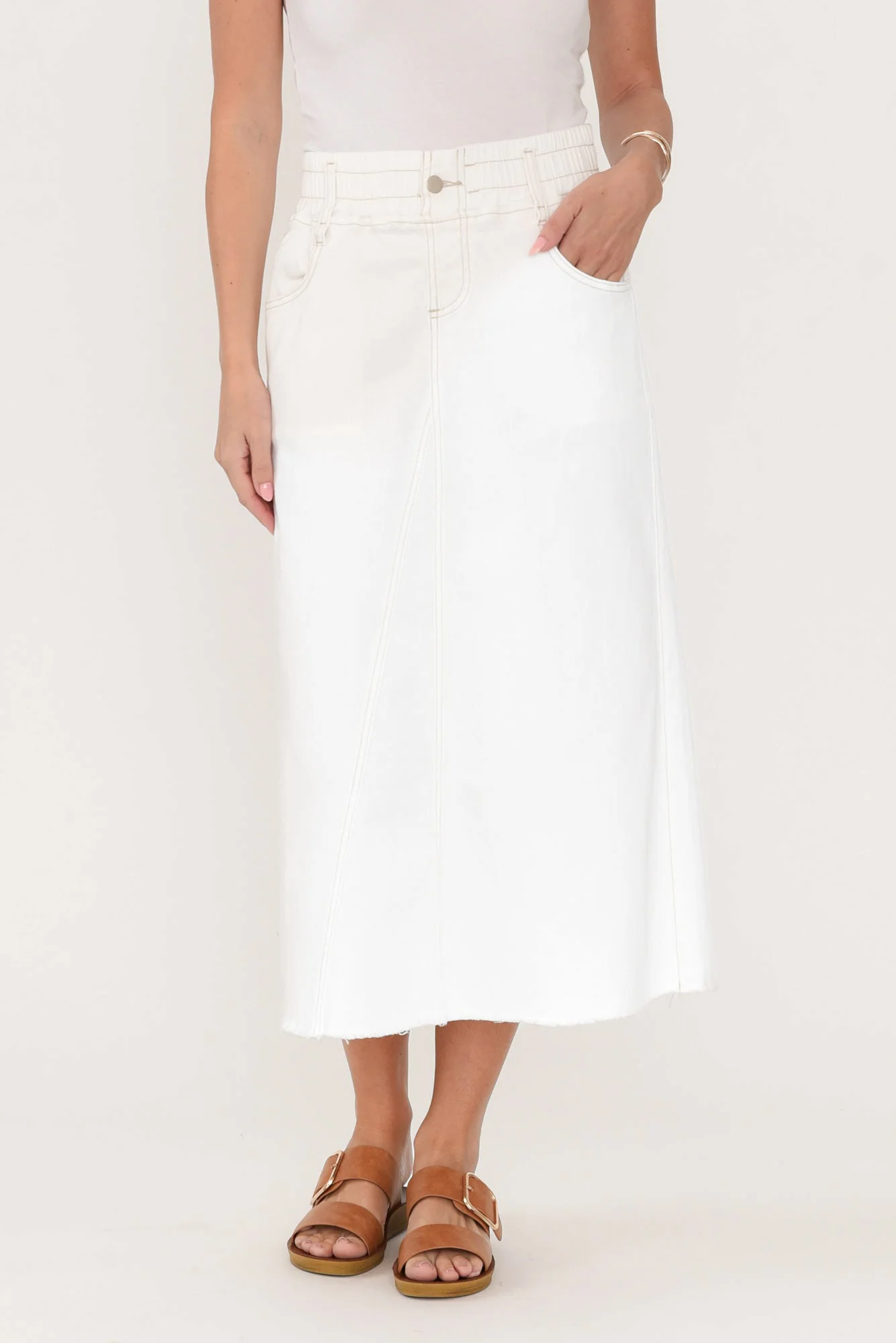 Lusia Ivory Denim Tie Skirt - Image 2