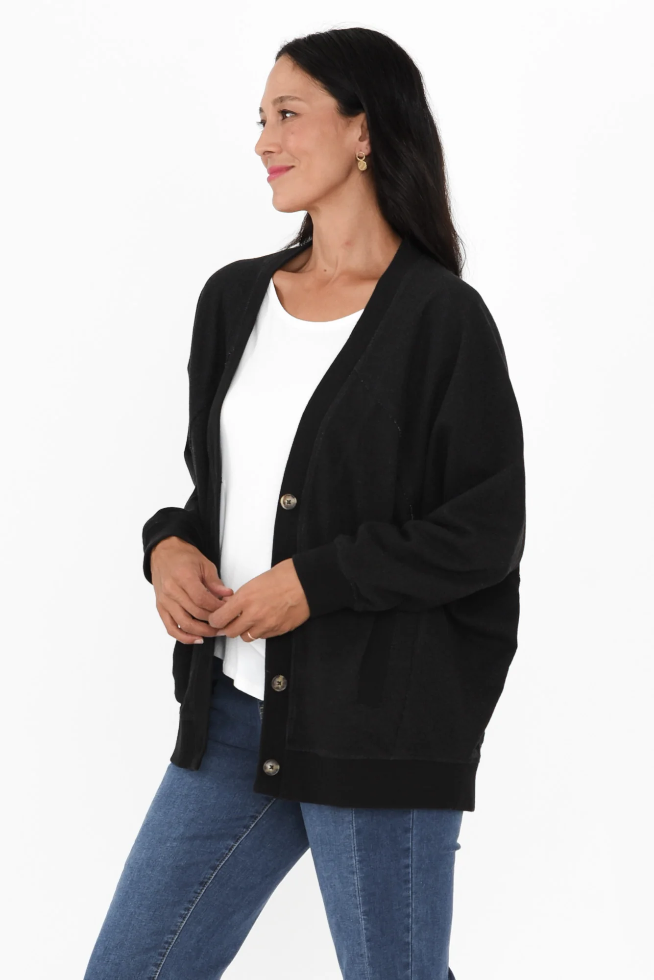 Lydia Black Cotton Cardigan - Image 3