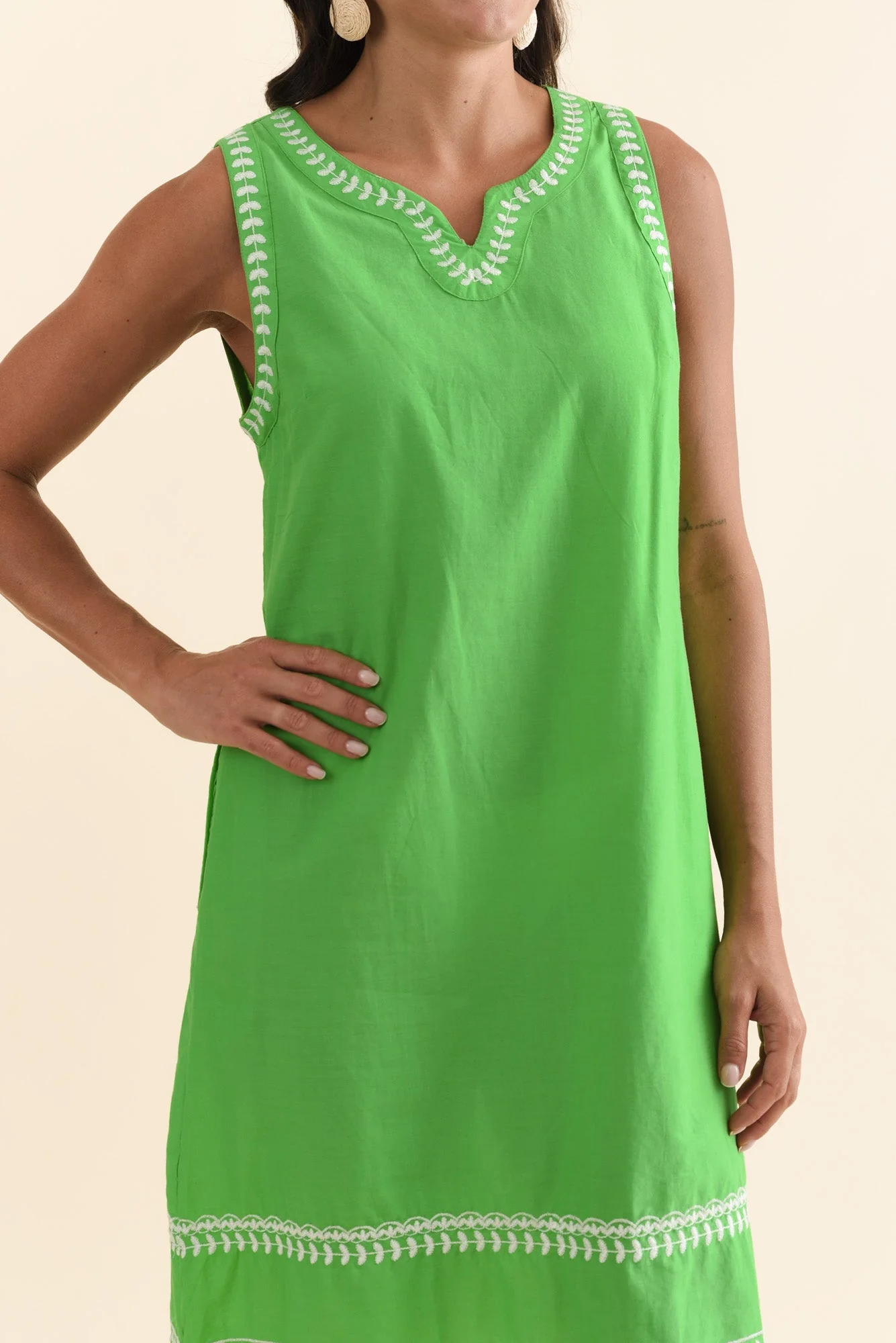 Lyndal Green Embroidered Cotton Dress - Image 5