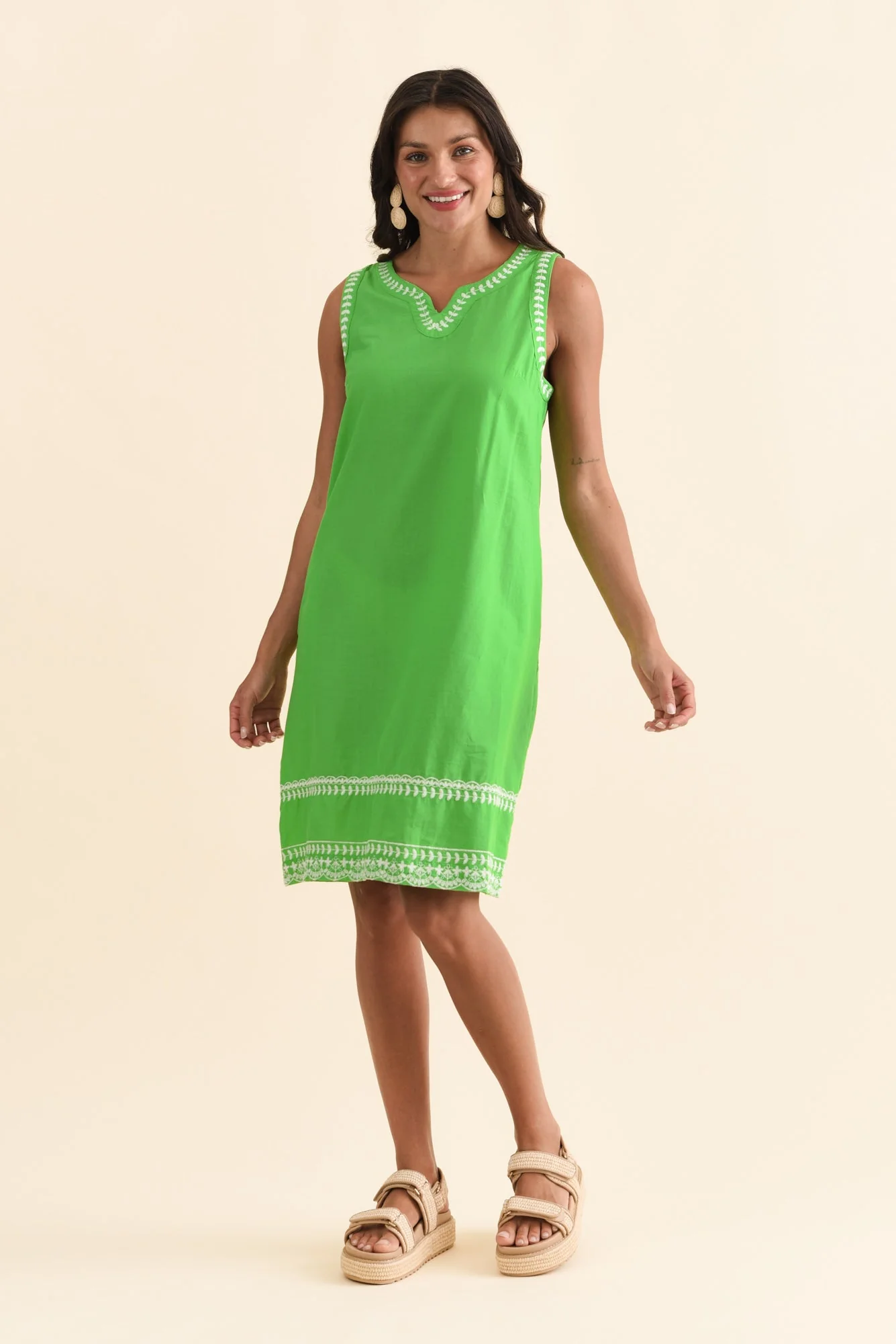 Lyndal Green Embroidered Cotton Dress - Image 6