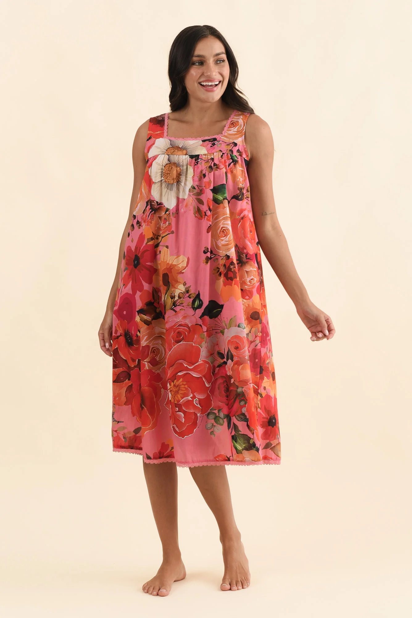 Mabella Pink Rose Cotton Nightie - Image 2