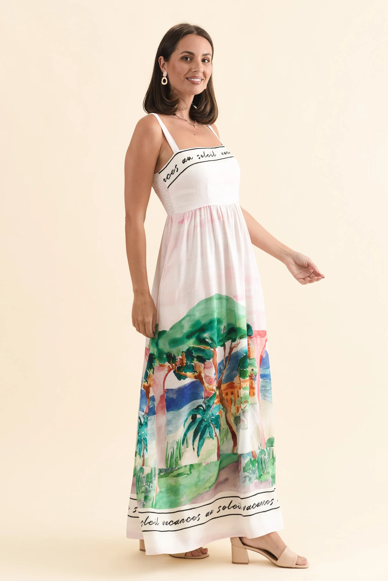 Maci White Tropical Linen Blend Dress - Image 3