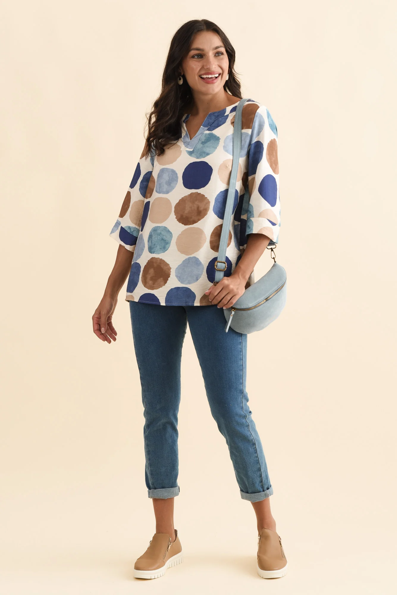 Maddox Navy Spot Cotton Blend Top - Image 2