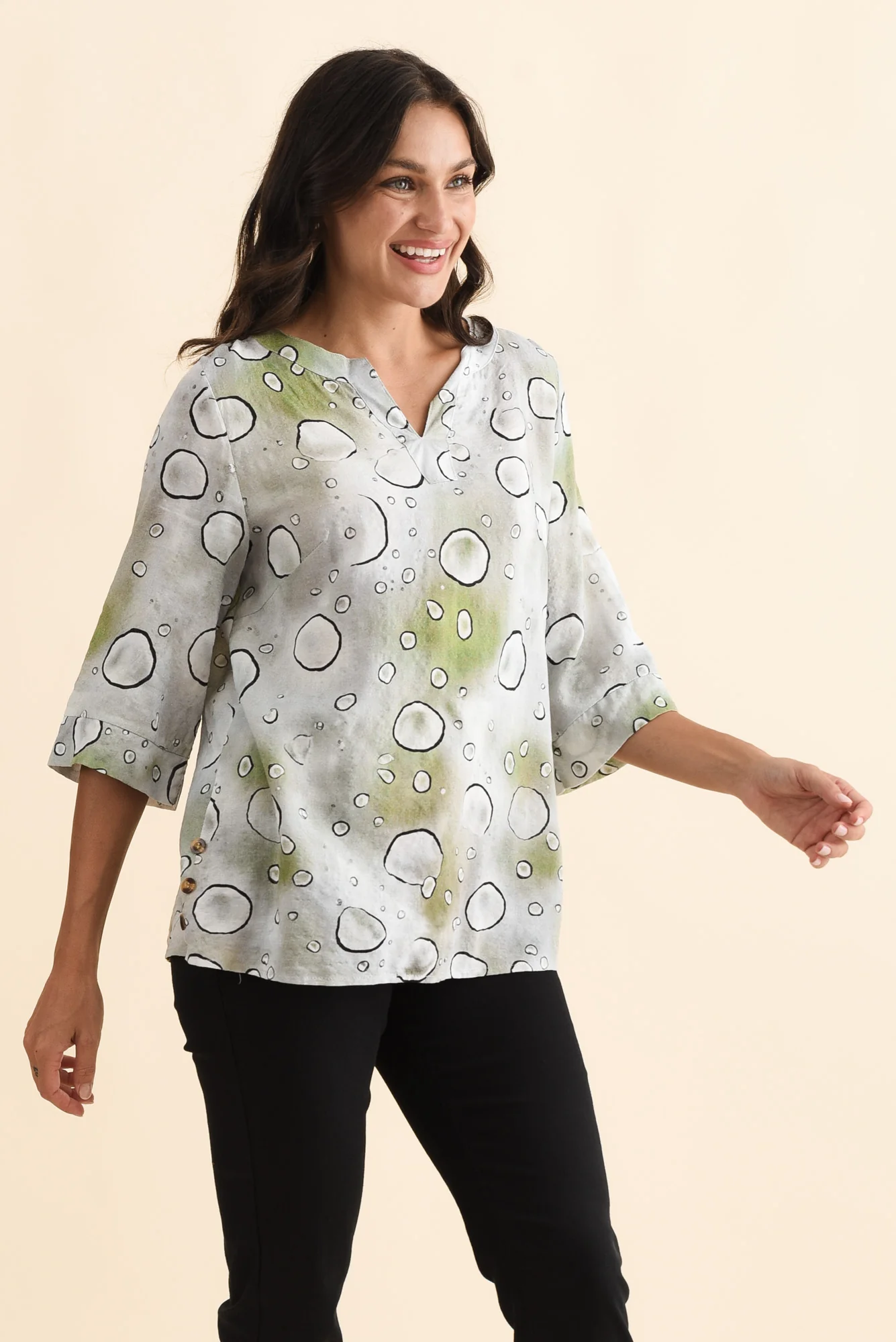 Maddox Sage Bubble Cotton Blend Top - Image 3