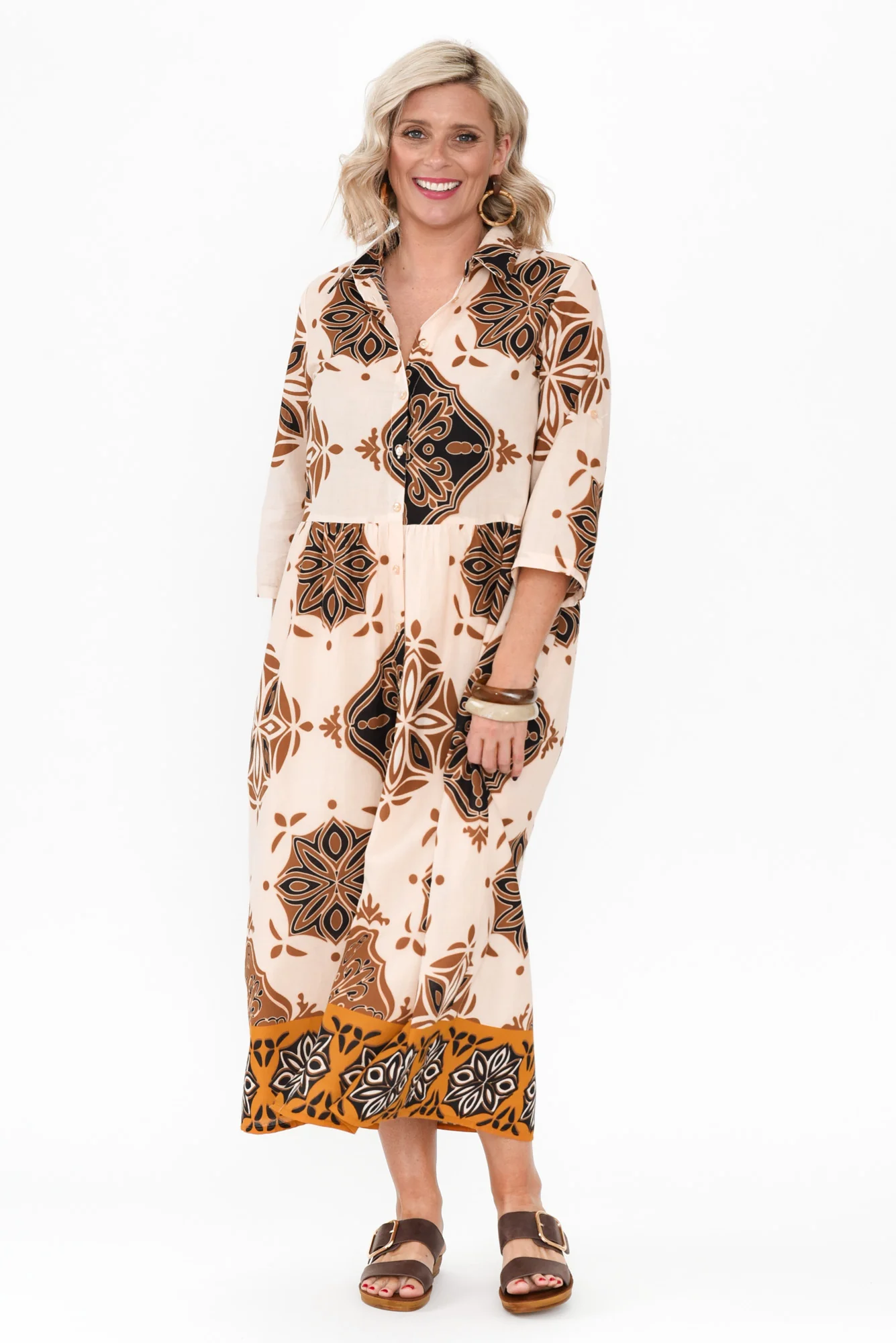 Madelina Brown Mosaic Cotton Dress - Image 3