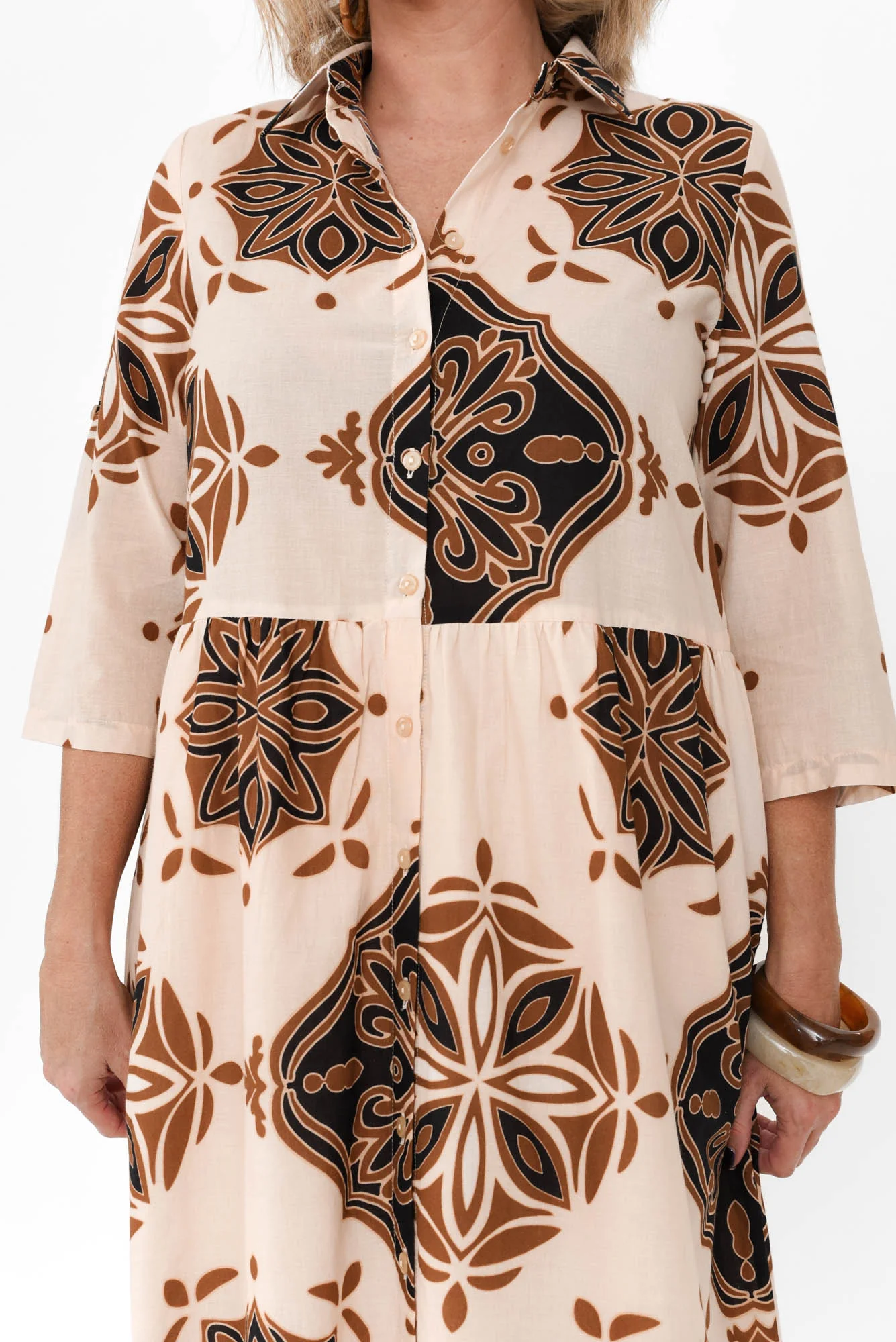 Madelina Brown Mosaic Cotton Dress - Image 6