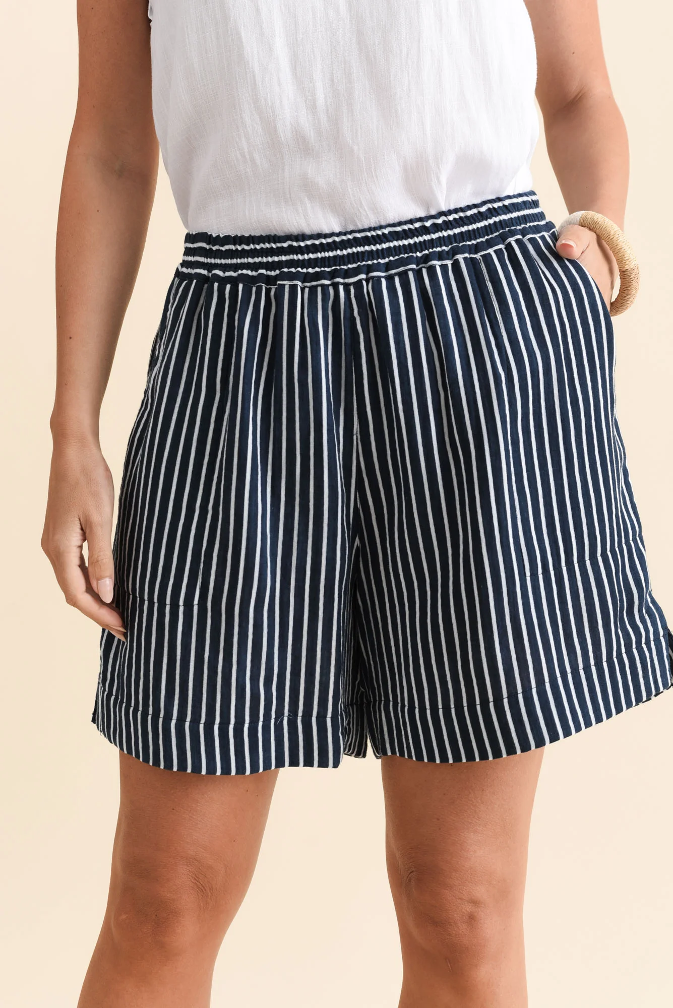 Madrid Navy Stripe Cotton Shorts - Image 5
