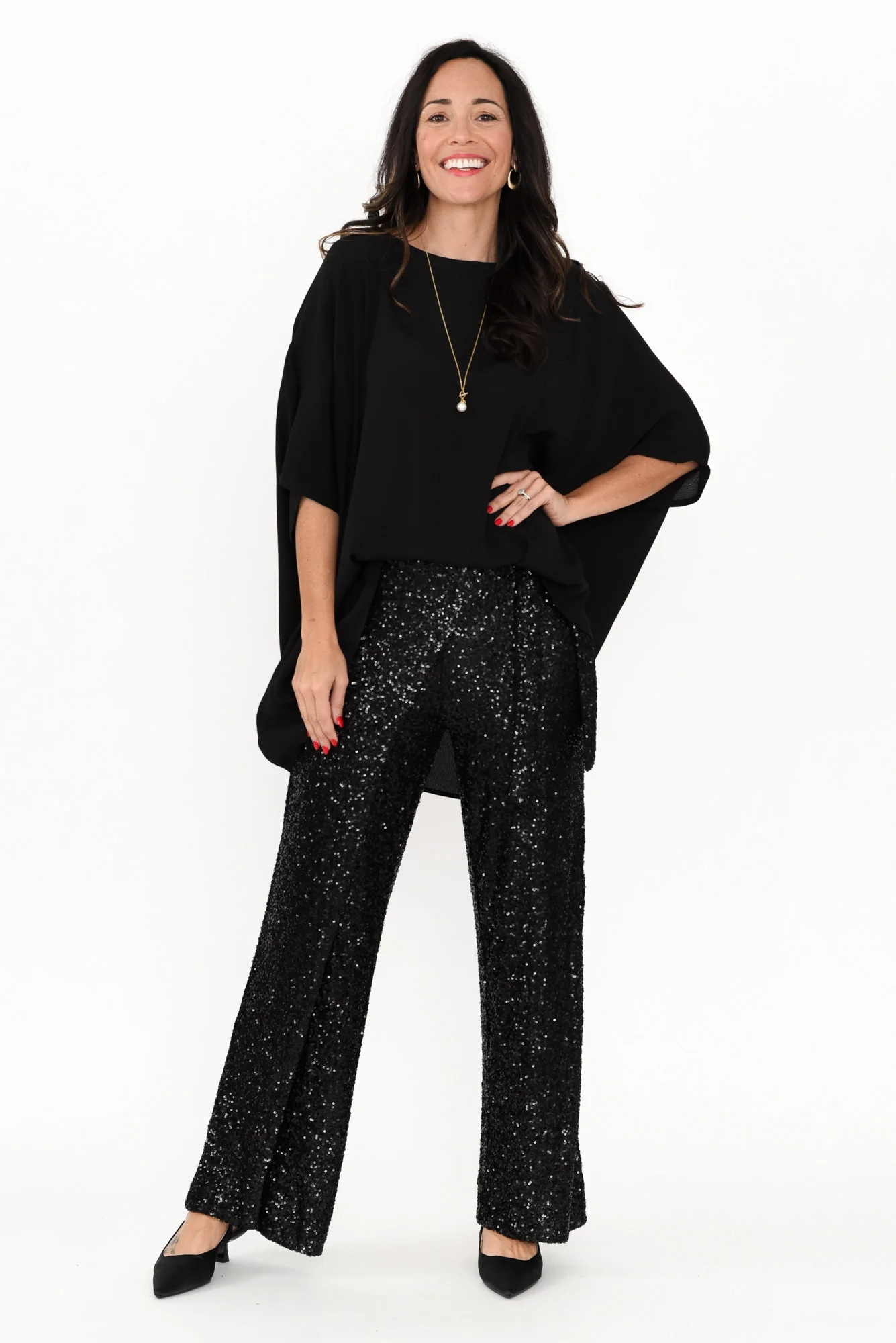 Mae Black Sequin Wrap Pants - Image 3