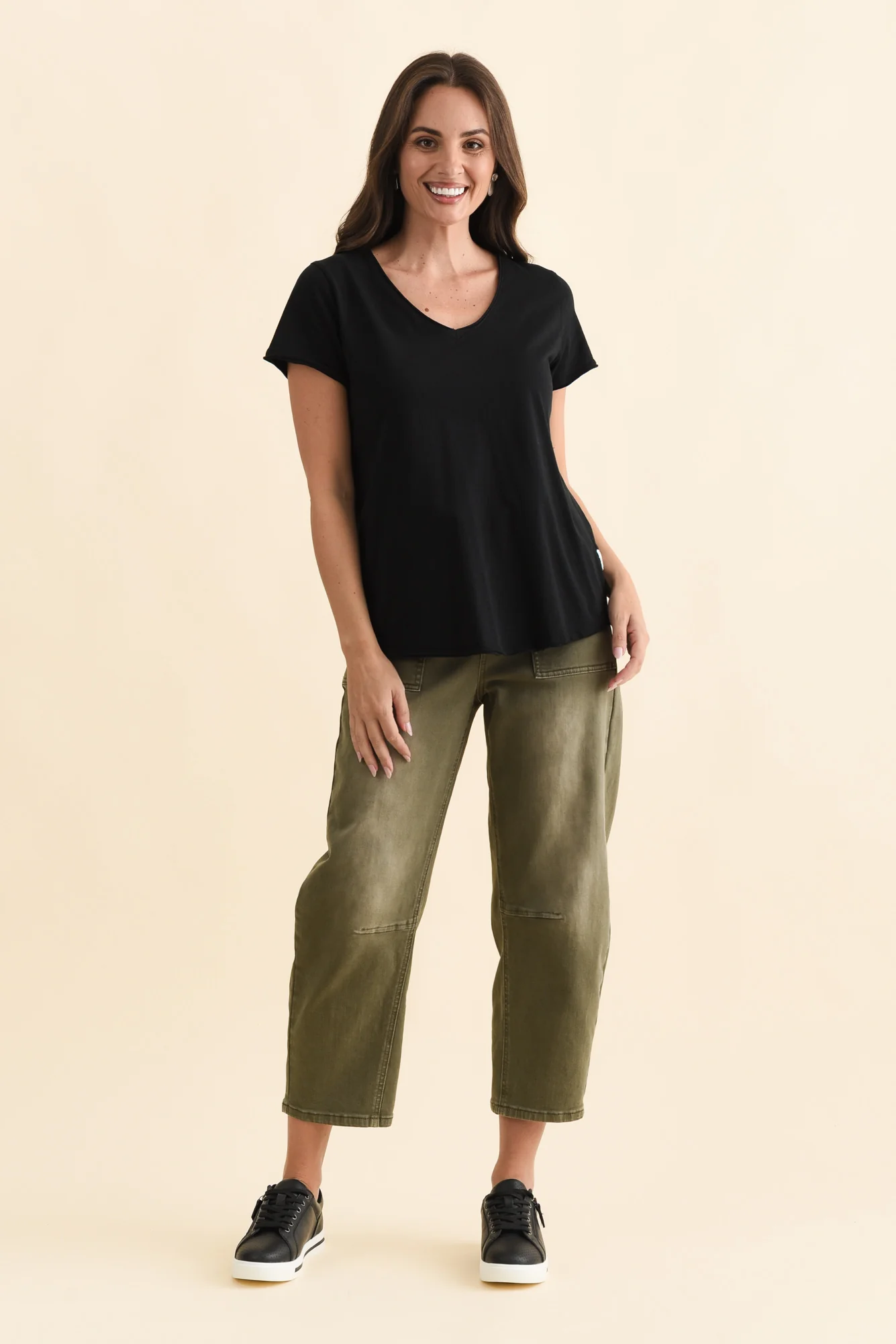 Maggie Black Cotton Vee Tee - Image 2