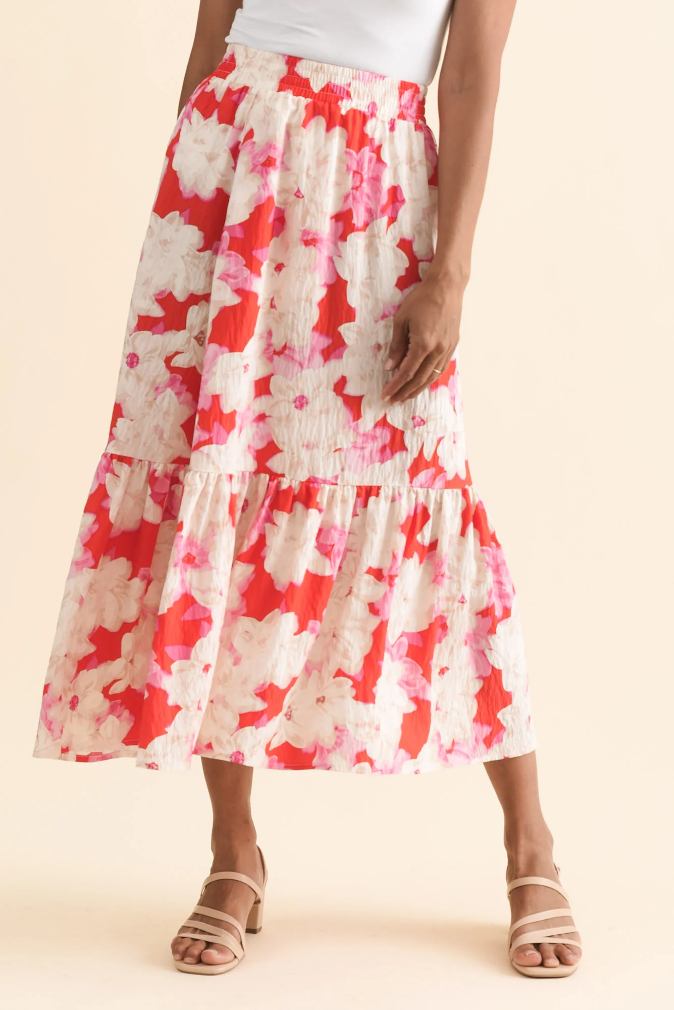 Maggie Red Floral Pocket Skirt