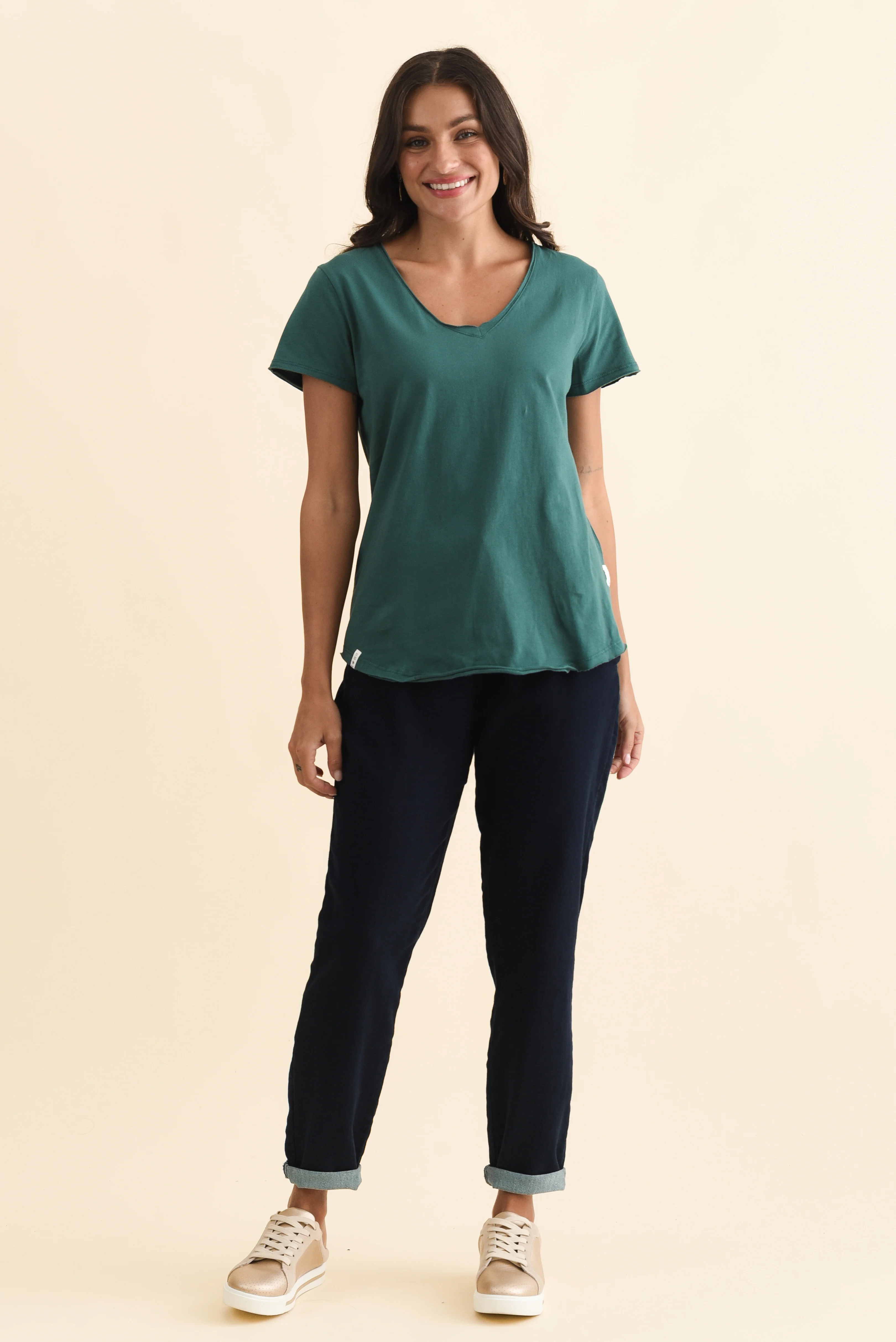 Maggie Teal Cotton Vee Tee - Image 2