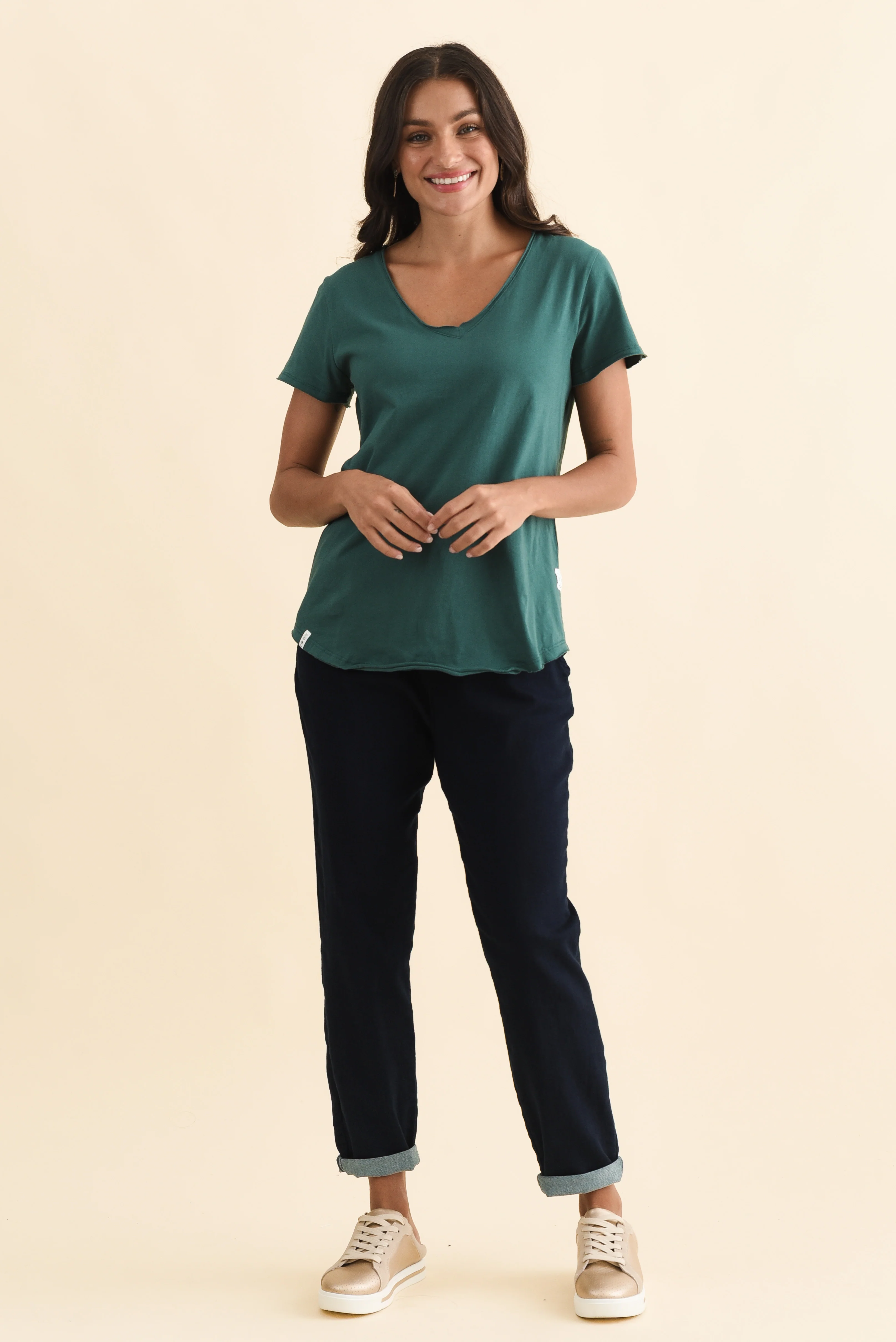 Maggie Teal Cotton Vee Tee - Image 6