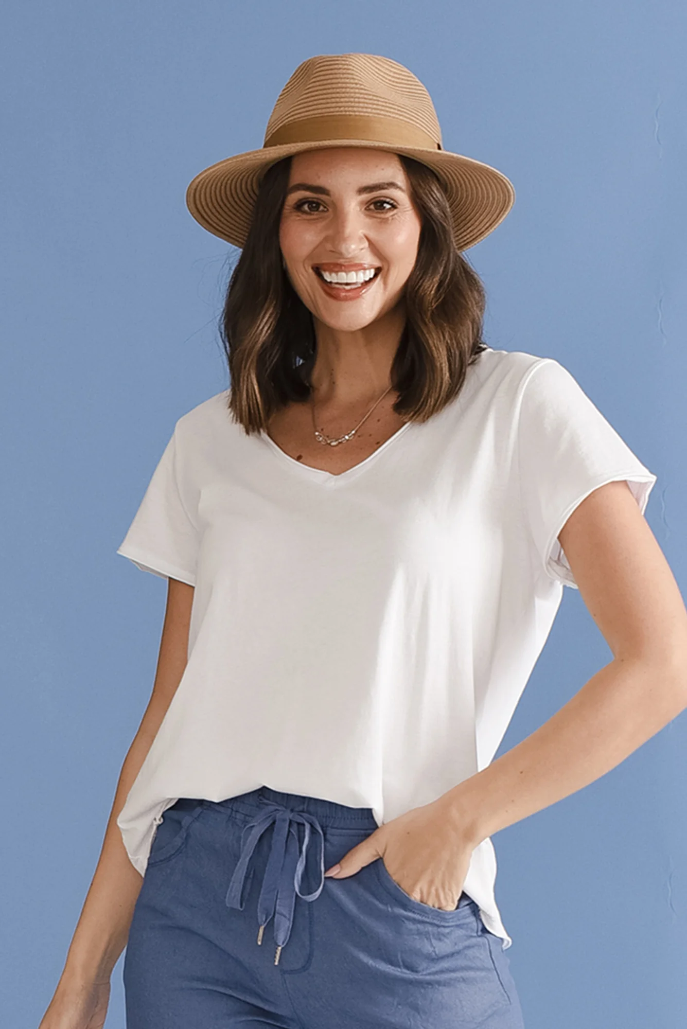 Maggie White Cotton Vee Tee - Image 8