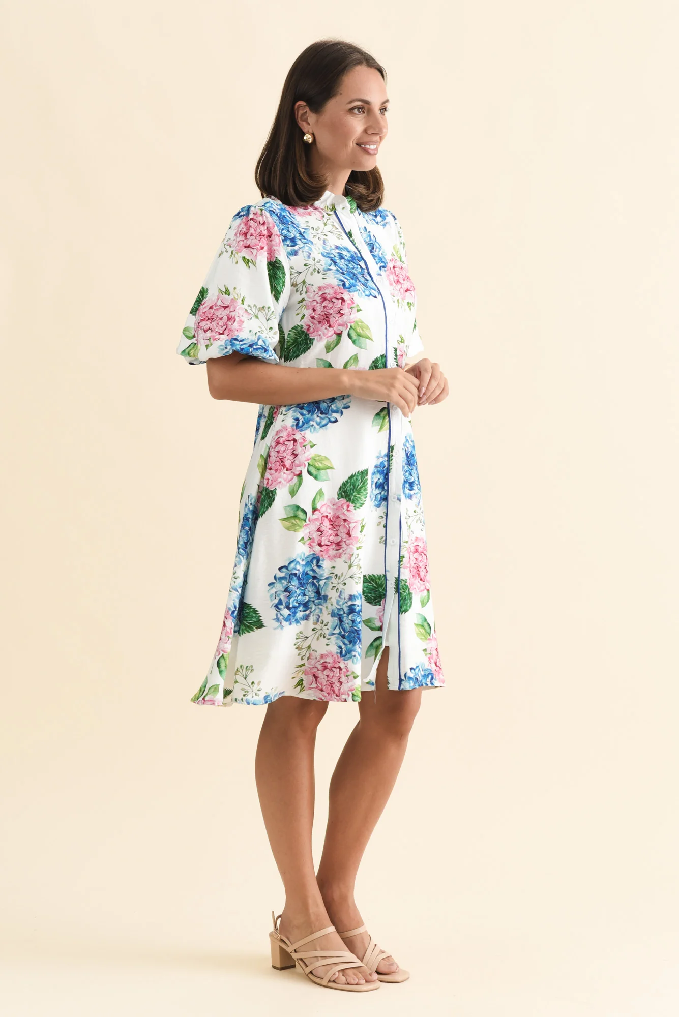 Malia White Flower Linen Cotton Dress - Image 3