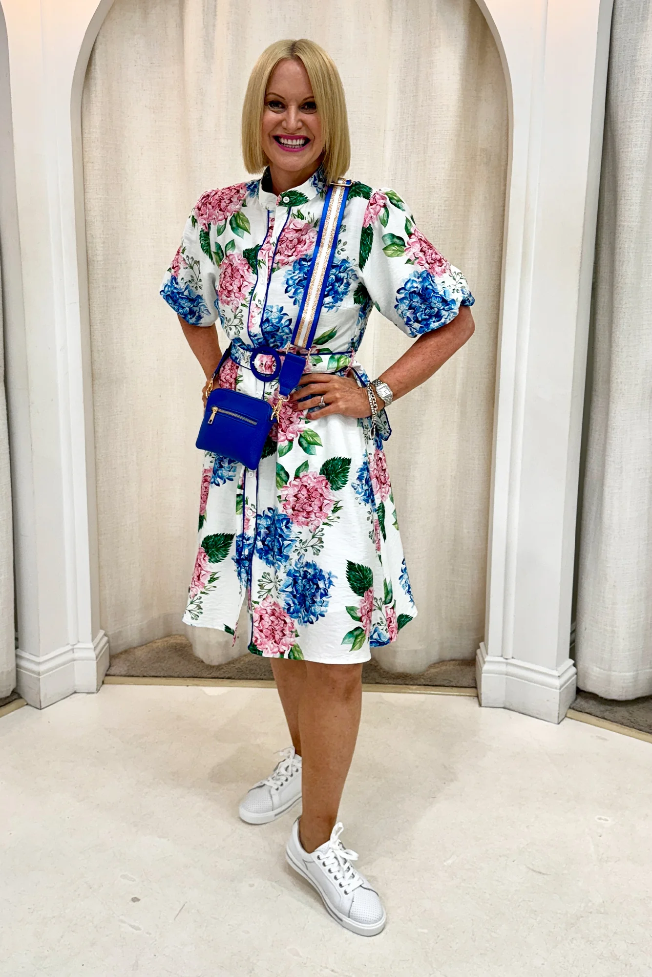 Malia White Flower Linen Cotton Dress - Image 7
