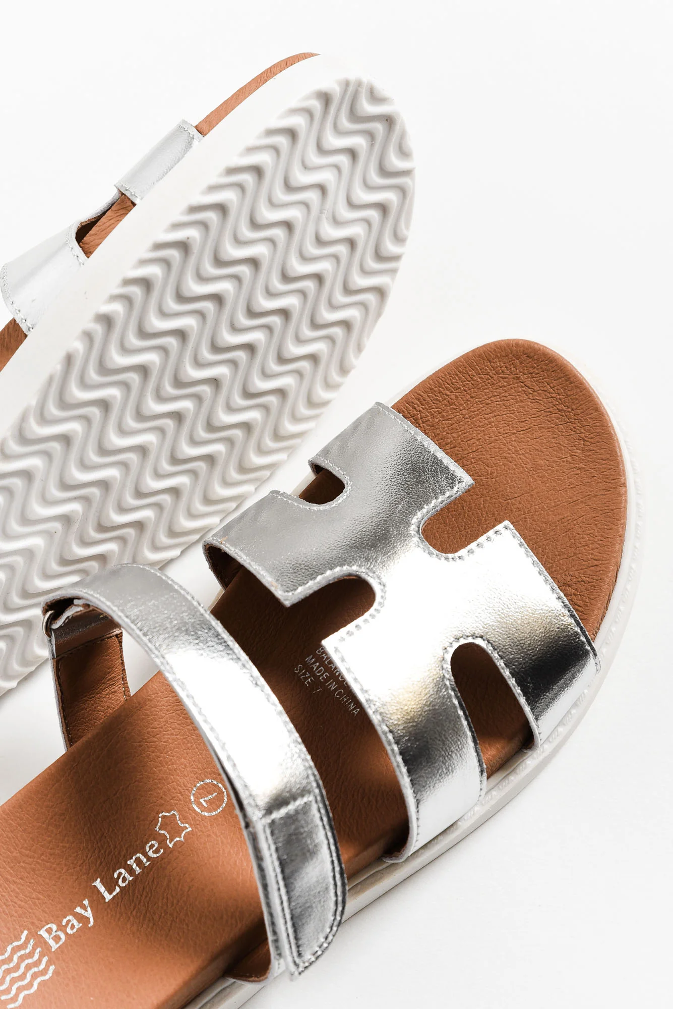 Malibu Silver Leather Velcro Slide - Image 3