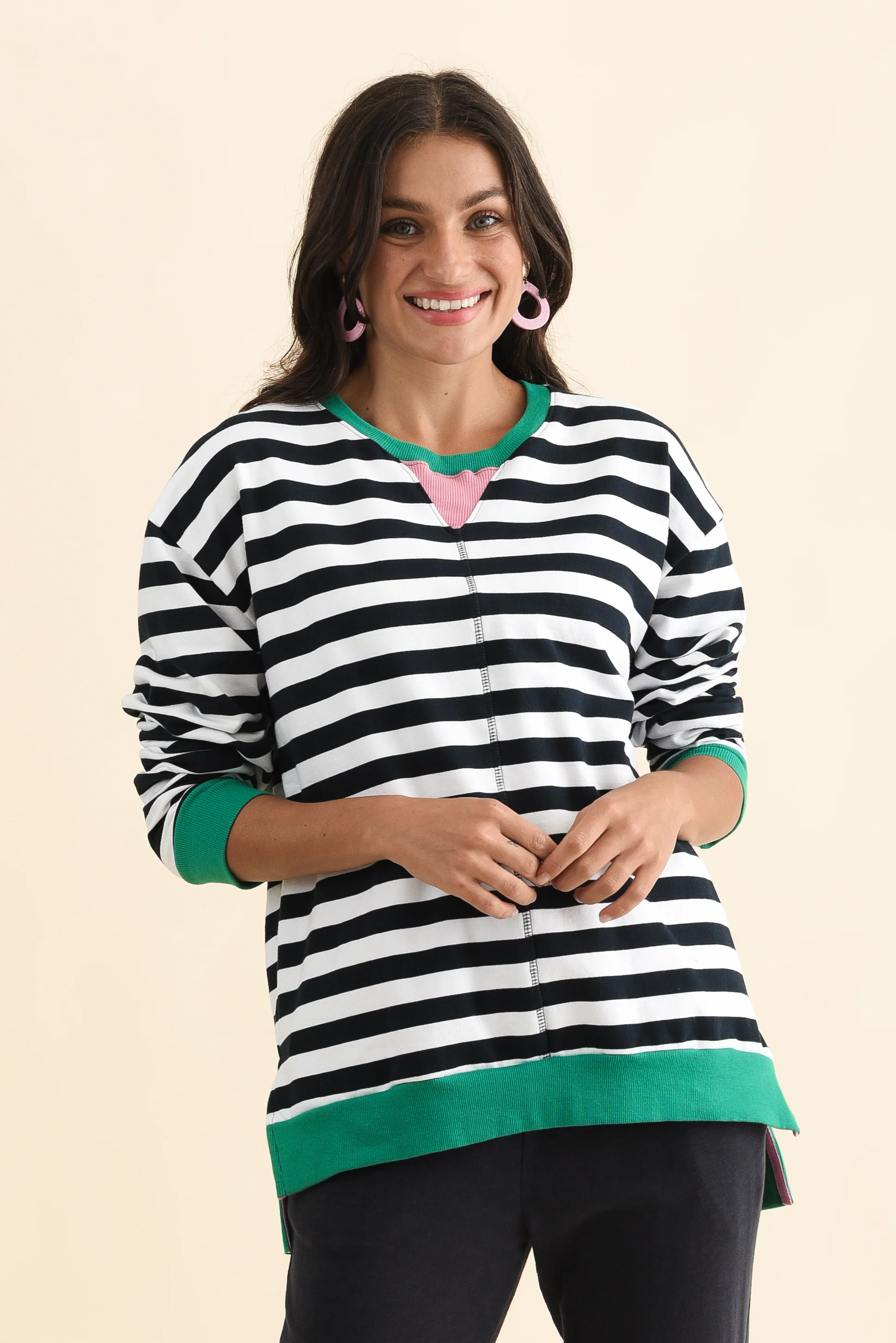 Maps Navy Stripe Cotton Crewneck Sweatshirt