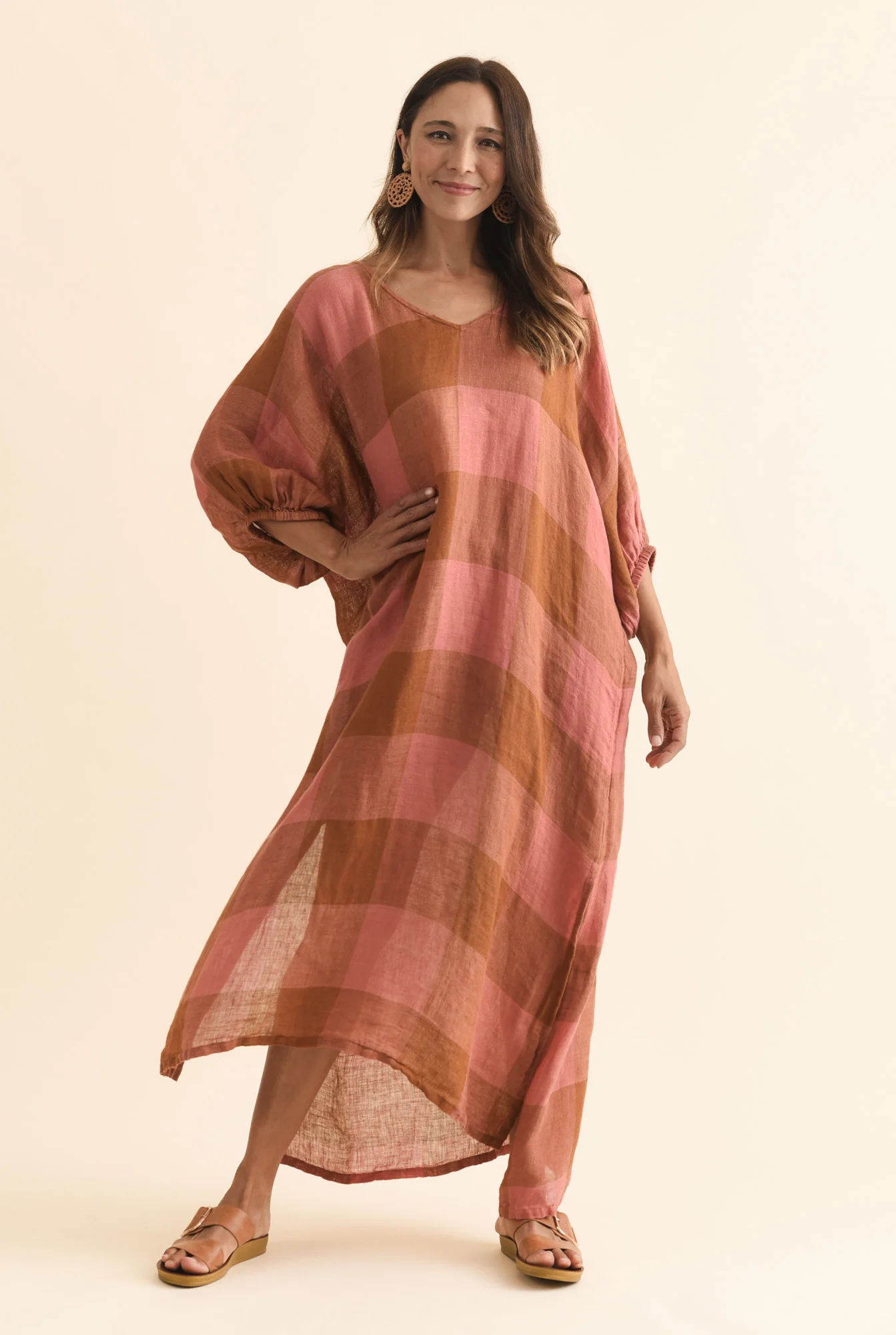 Marcel Orange Check Linen Dress - Image 3