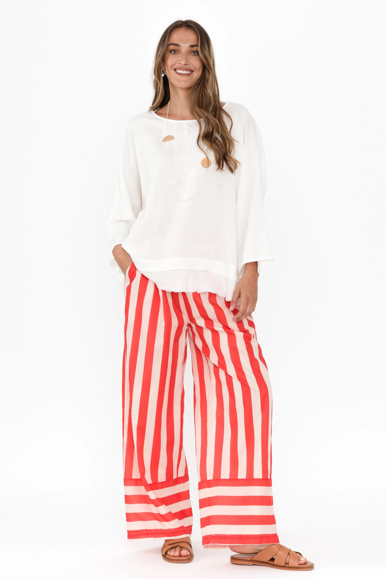 Mariah Red Stripe Cotton Pants - Image 7