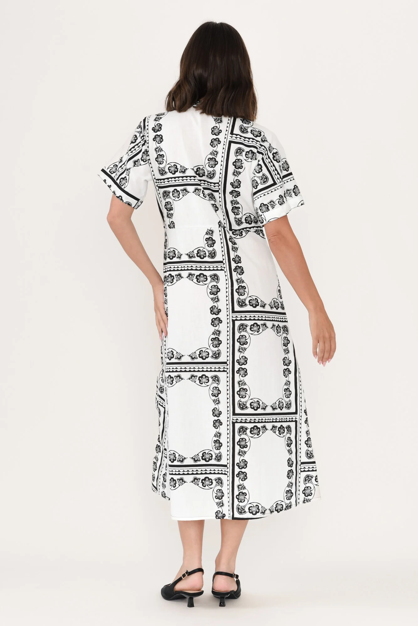 Marilyn White Tile Cotton Tie Dress - Image 3
