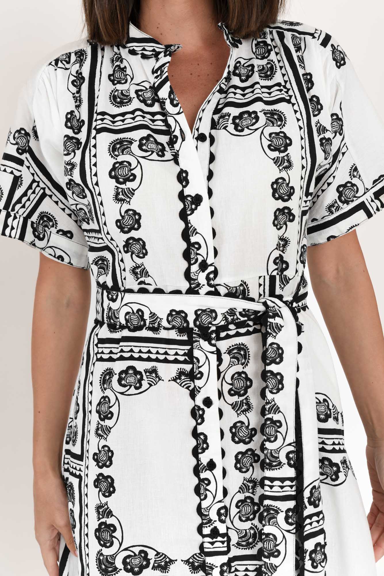 Marilyn White Tile Cotton Tie Dress - Image 5