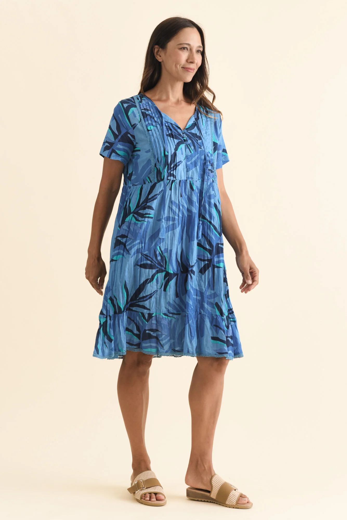 Marisol Blue Leaf Crinkle Cotton Dress - Image 4