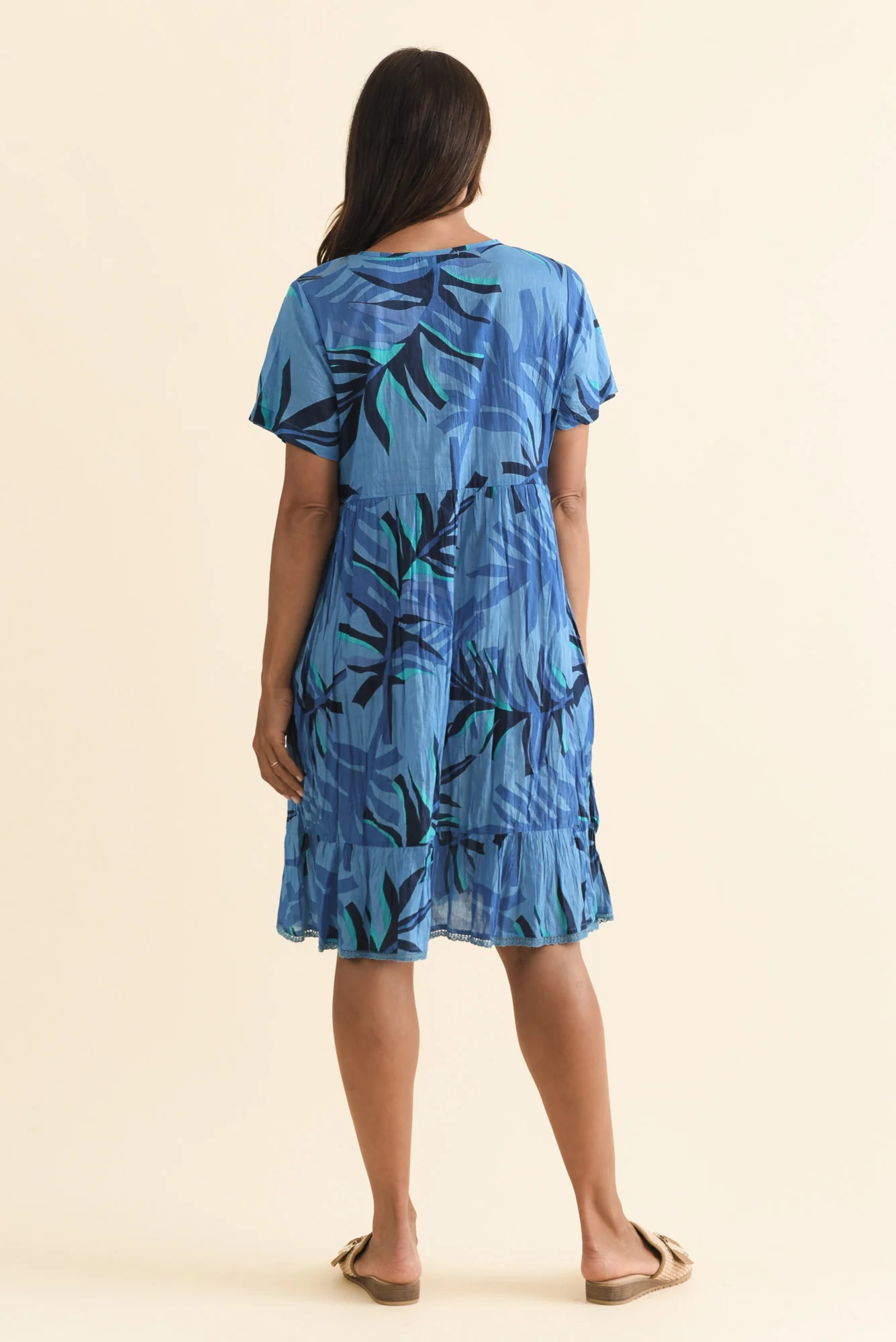 Marisol Blue Leaf Crinkle Cotton Dress - Image 5