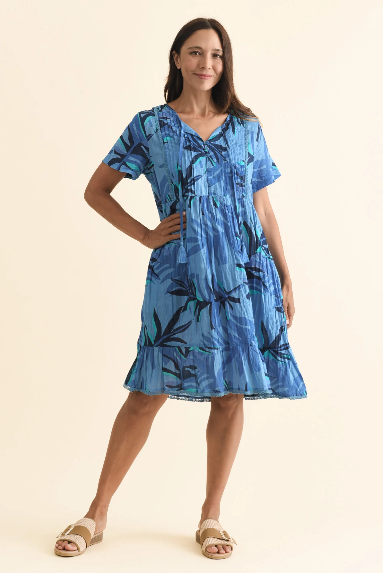 Marisol Blue Leaf Crinkle Cotton Dress - Image 7