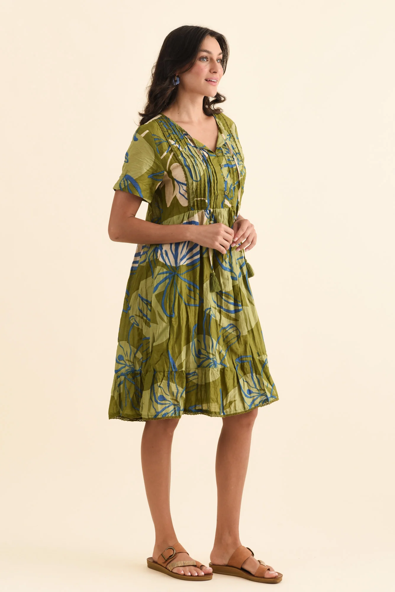 Marisol Olive Tiger Lily Crinkle Cotton Dress - Image 3